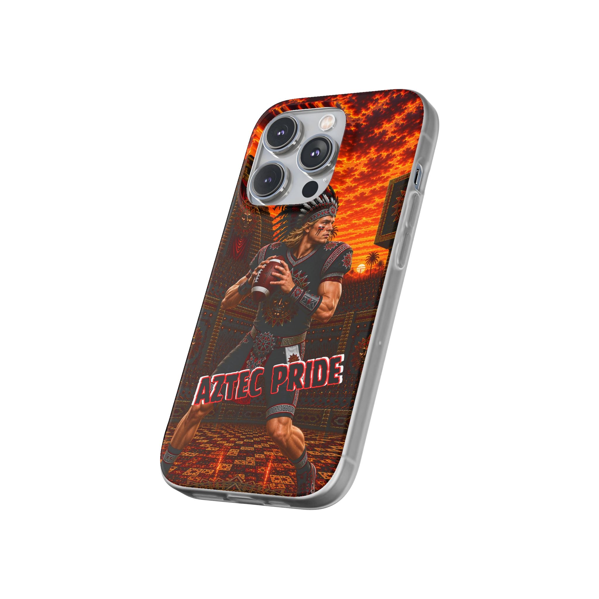 Aztec Football Warrior – Flexi Phone Case (iPhone & Samsung • Clear TPU • Made & Shipped in the USA • 🚚 FREE USA Shipping • Personalized Option)
