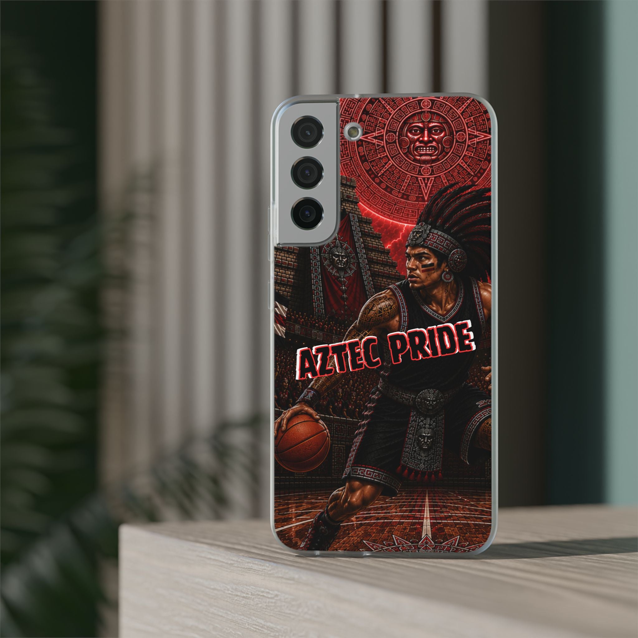 Aztec Basketall Warrior – Flexi Phone Case (iPhone & Samsung • Clear TPU • Made & Shipped in the USA • 🚚 FREE USA Shipping • Personalized Option)