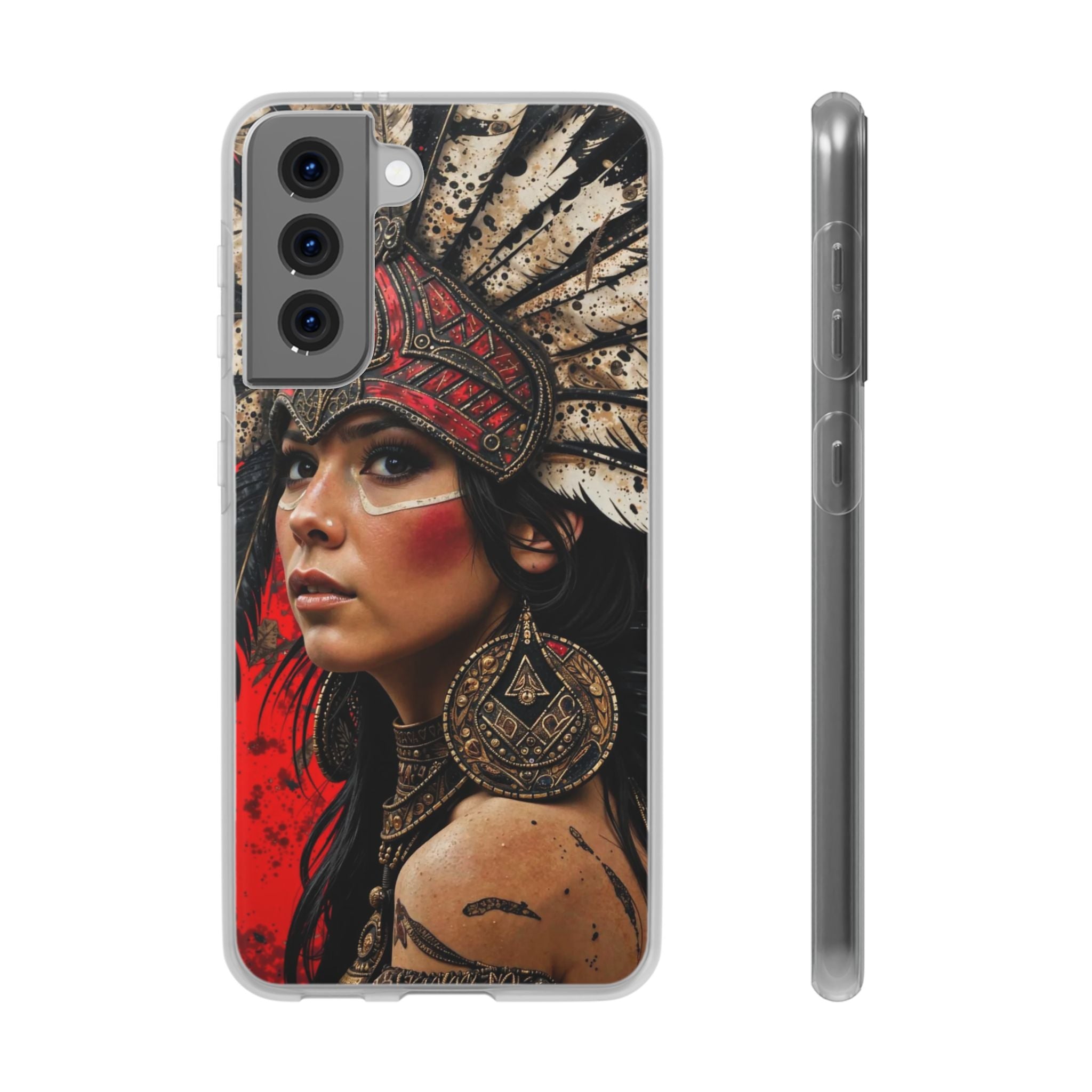 Aztec Moon Goddess – Flexi Phone Case (iPhone & Samsung • Clear TPU • Made in USA • Personalized Option)