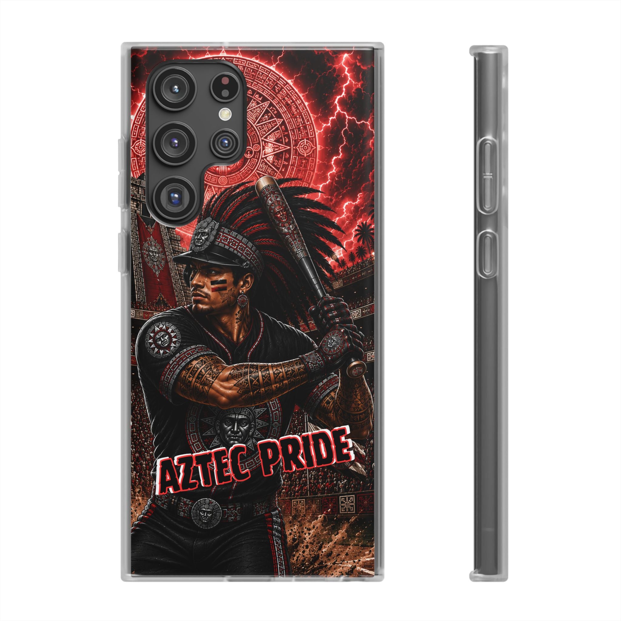 Aztec Baseball Warrior – Flexi Phone Case (iPhone & Samsung • Clear TPU • Made & Shipped in the USA • 🚚 FREE USA Shipping • Personalized Option)