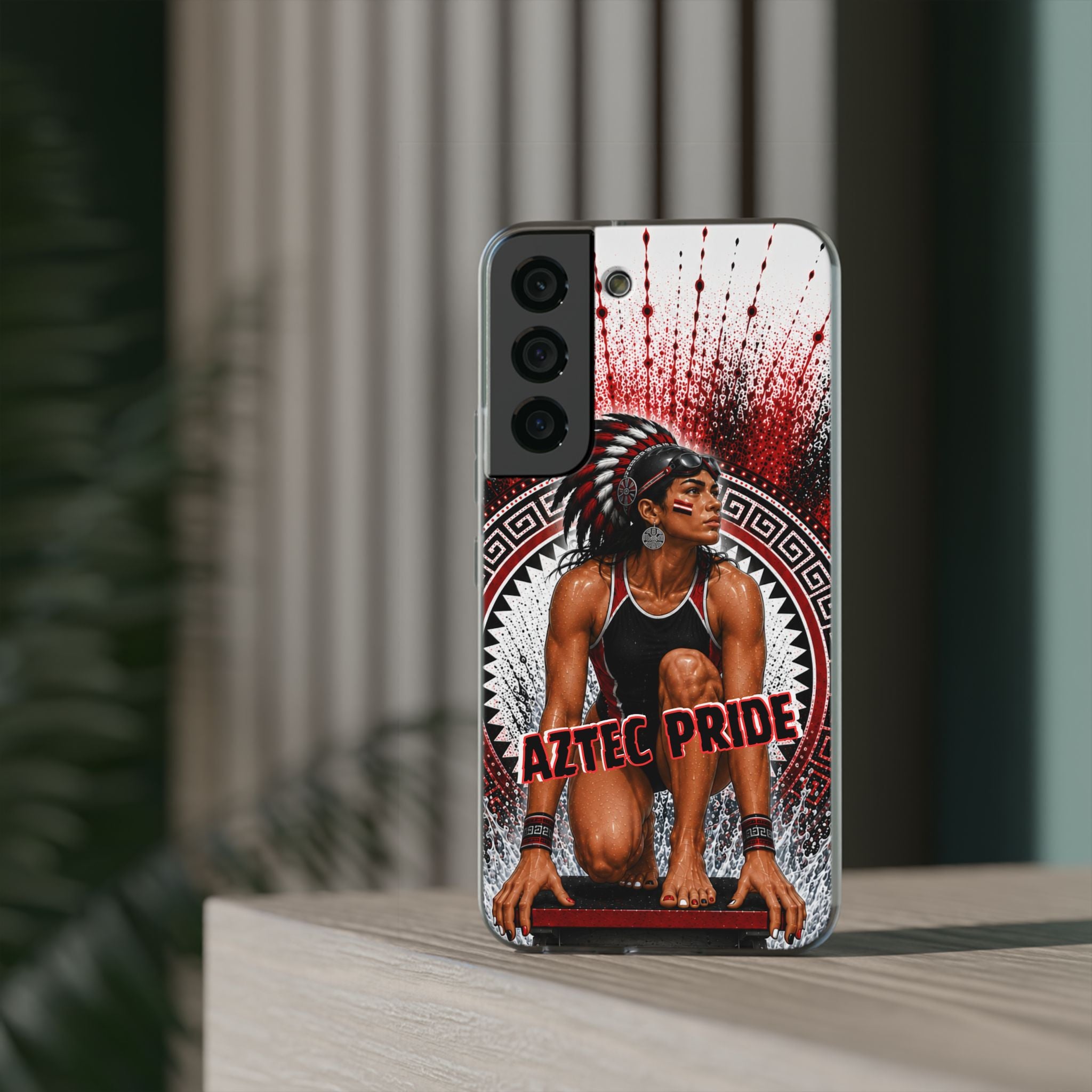 Aztec Swim & Dive Warrior – Flexi Phone Case (iPhone & Samsung • Clear TPU • Made & Shipped in the USA • 🚚 FREE USA Shipping • Personalized Option)