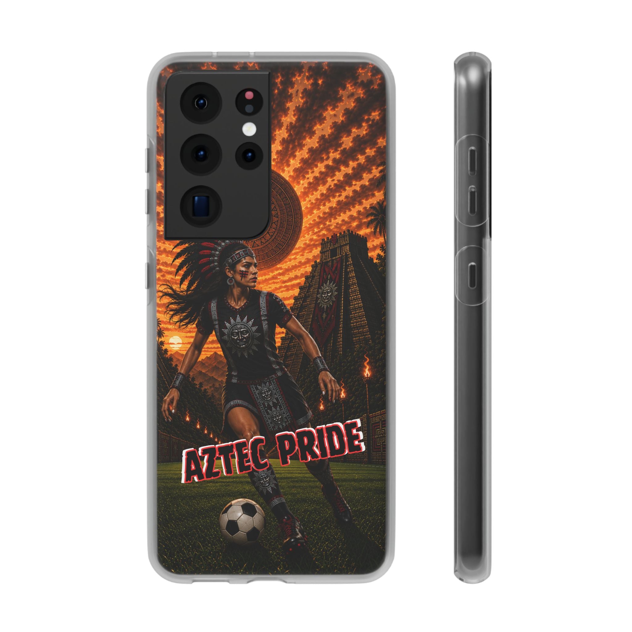 Aztec Soccer Female Warrior – Flexi Phone Case (iPhone & Samsung • Clear TPU • Made & Shipped in the USA • 🚚 FREE USA Shipping • Personalized Option)