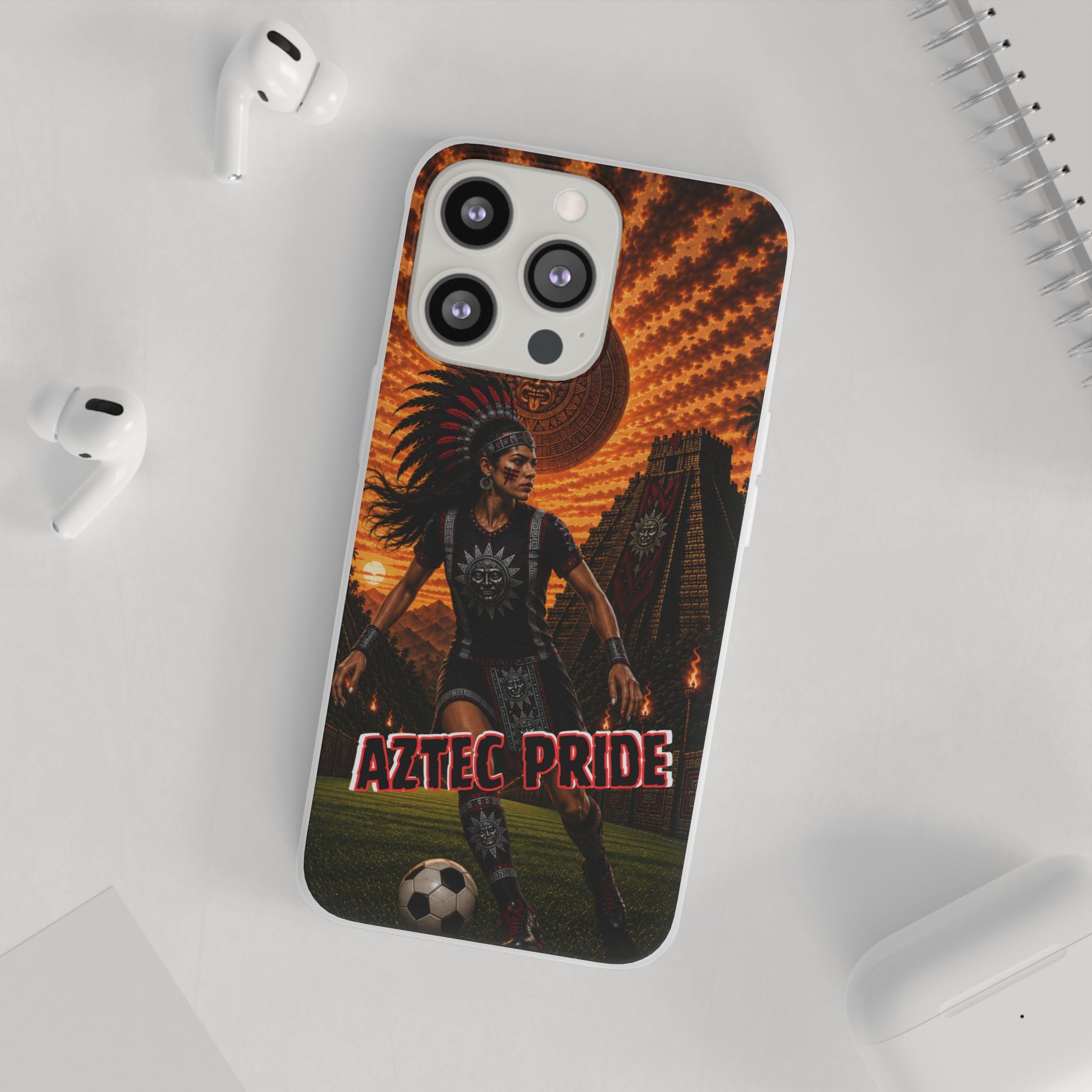 Aztec Soccer Female Warrior – Flexi Phone Case (iPhone & Samsung • Clear TPU • Made & Shipped in the USA • 🚚 FREE USA Shipping • Personalized Option)