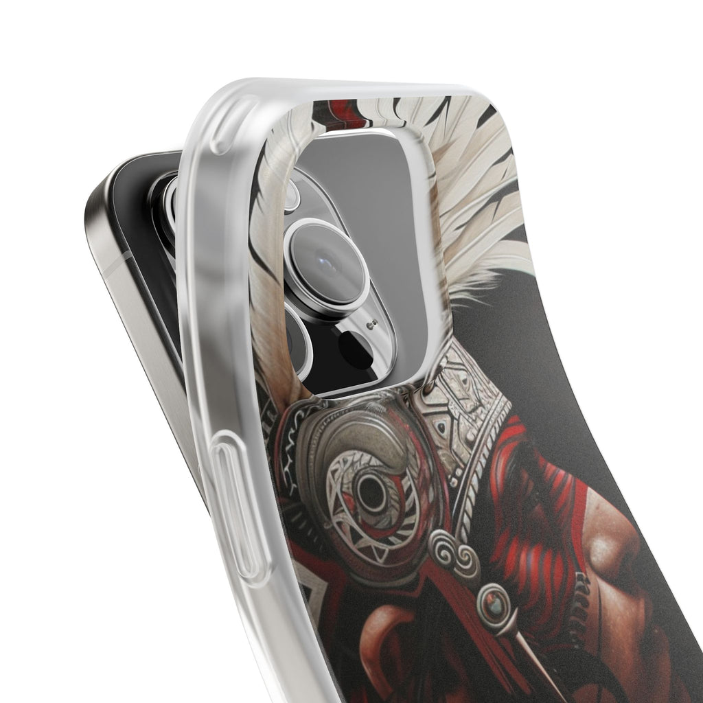 Aztec Warrior King – Flexi Phone Case (iPhone & Samsung • Clear TPU • Made in USA • Personalized Option)