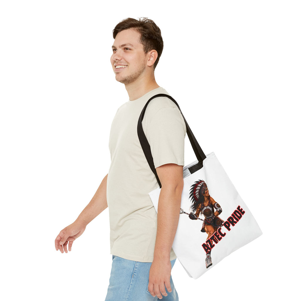 Aztec Lacrosse Female Warrior Tote Bag | Aztec-Inspired AI Art • Made & Shipped in the USA • 🚚 FREE USA Shipping • FREE Personalization