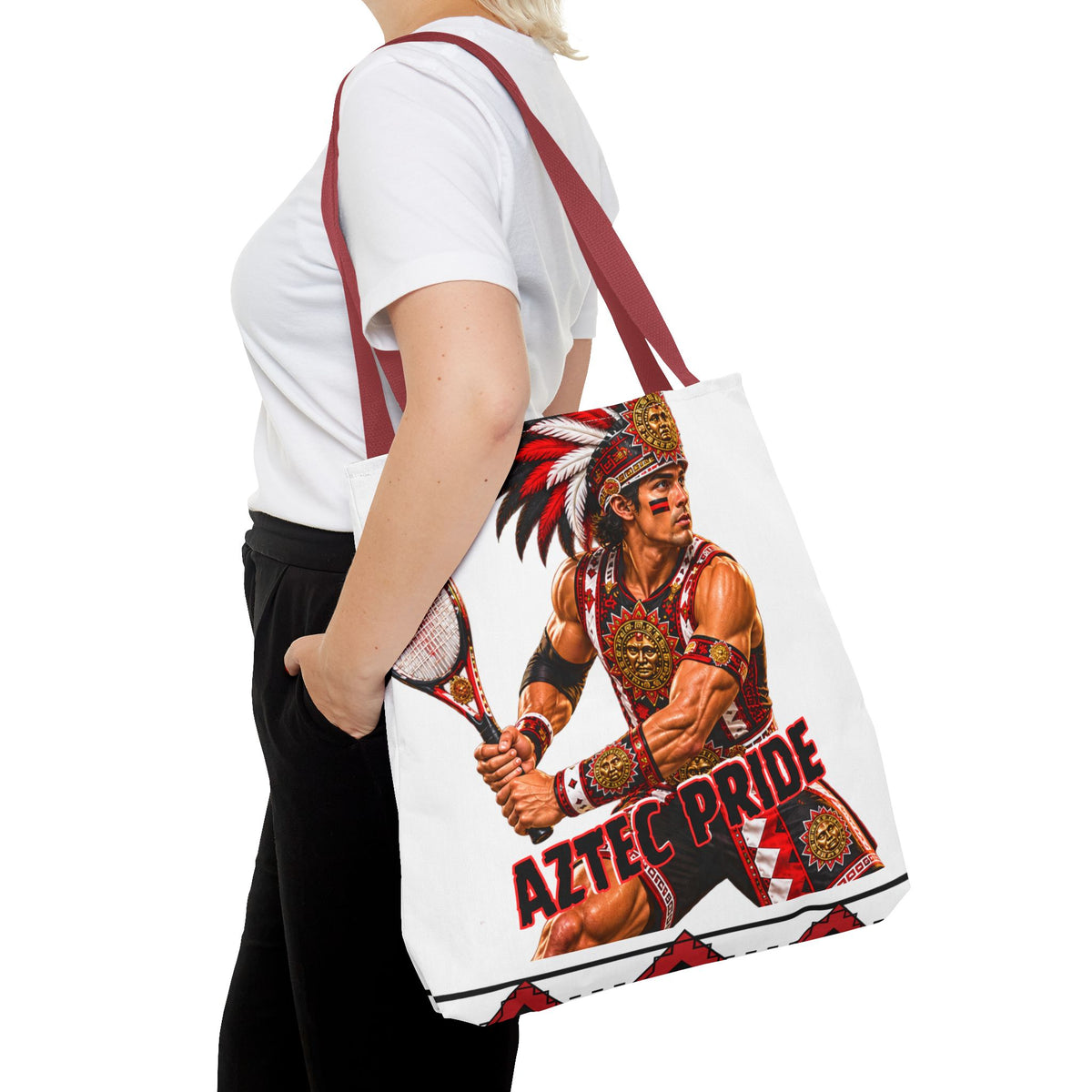 Aztec Tennis Male Warrior Tote Bag | Aztec-Inspired AI Art • Made & Shipped in the USA • 🚚 FREE USA Shipping • FREE Personalization
