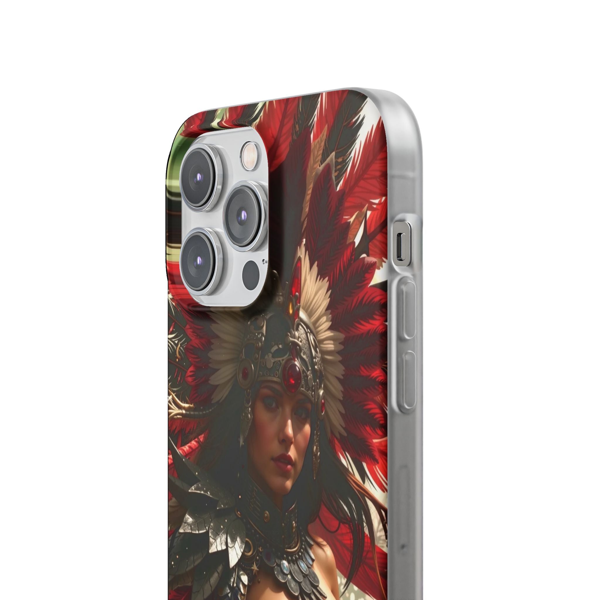 Aztec Blood Feather Goddess – Flexi Phone Case (iPhone & Samsung • Clear TPU • Made in USA • Personalized Option)