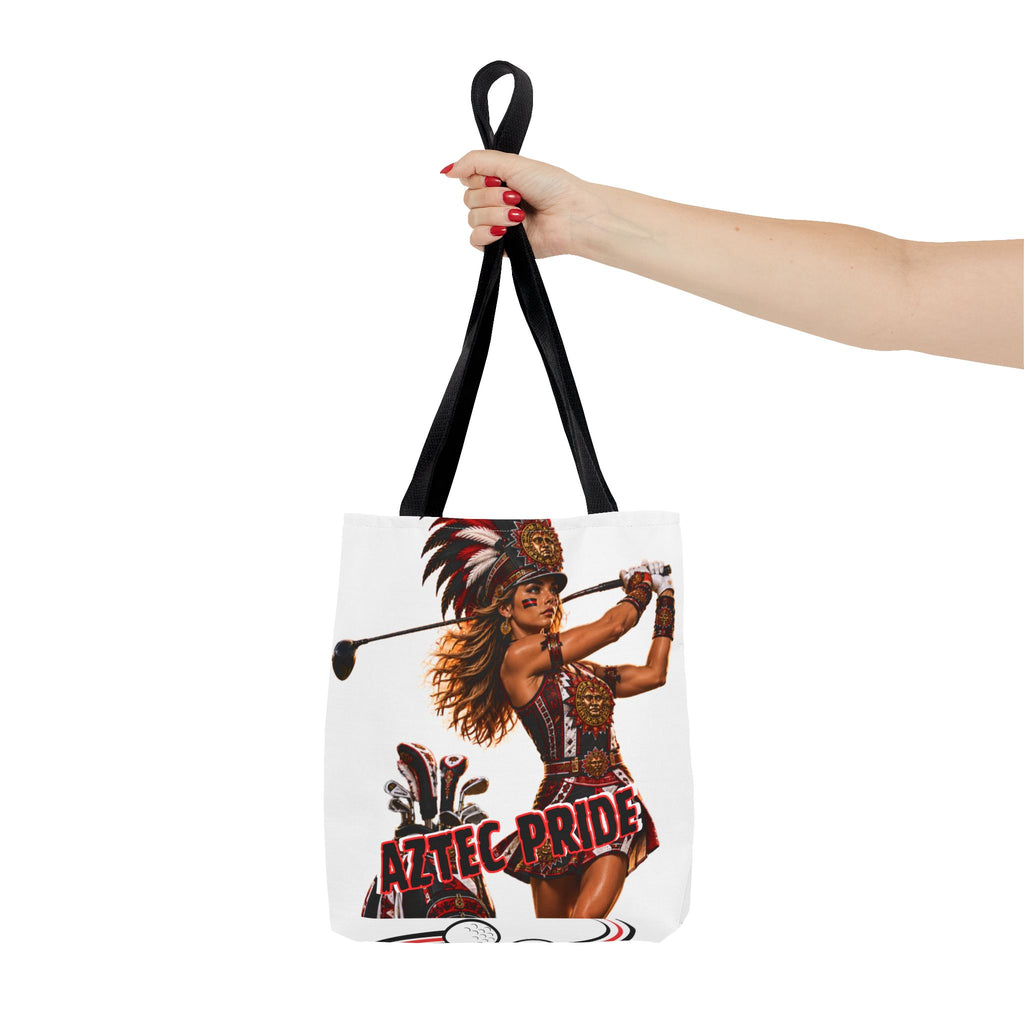 Aztec Golf Female Warrior Tote Bag | Aztec-Inspired AI Art • Made & Shipped in the USA • 🚚 FREE USA Shipping • FREE Personalization