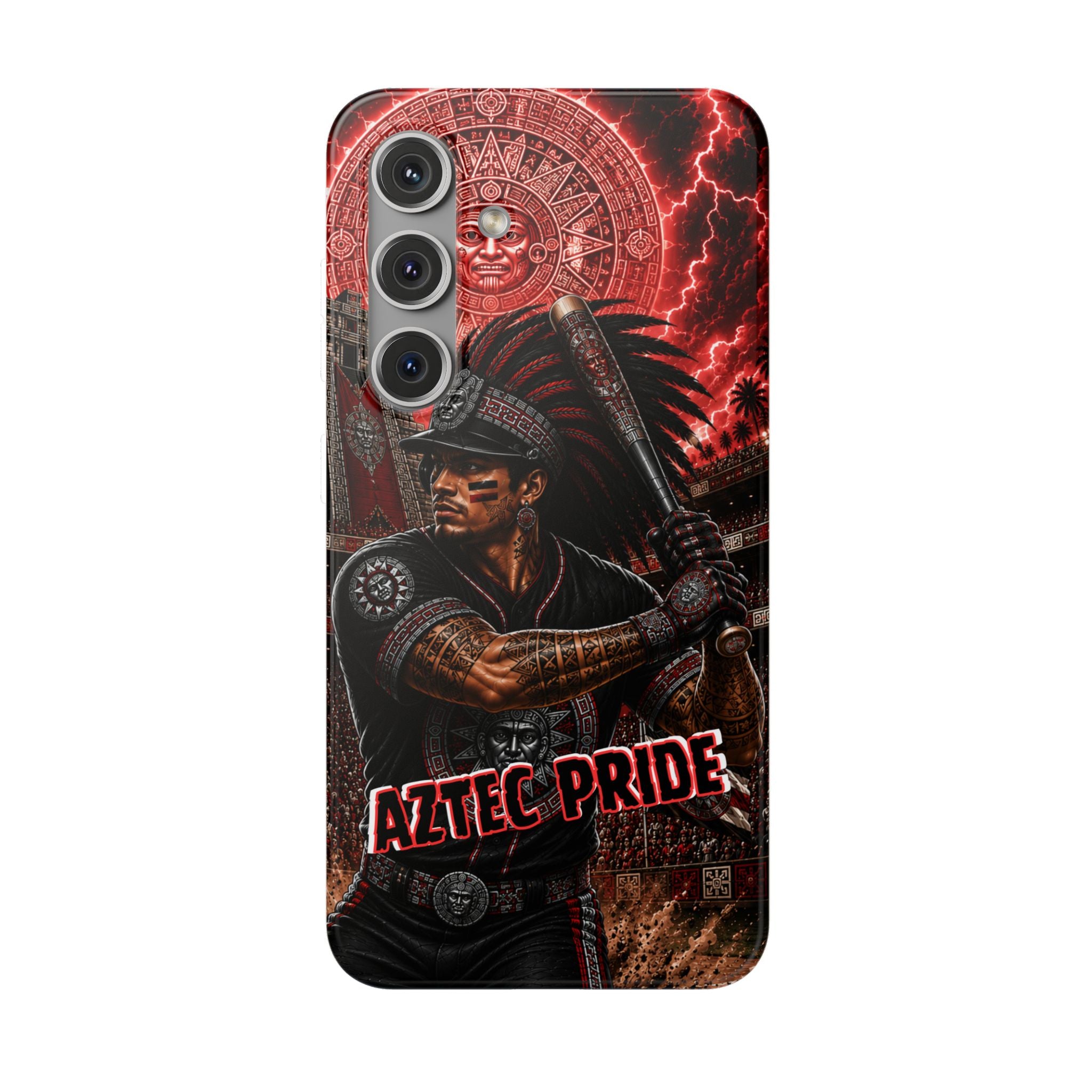 Aztec Baseball Warrior – Flexi Phone Case (iPhone & Samsung • Clear TPU • Made & Shipped in the USA • 🚚 FREE USA Shipping • Personalized Option)