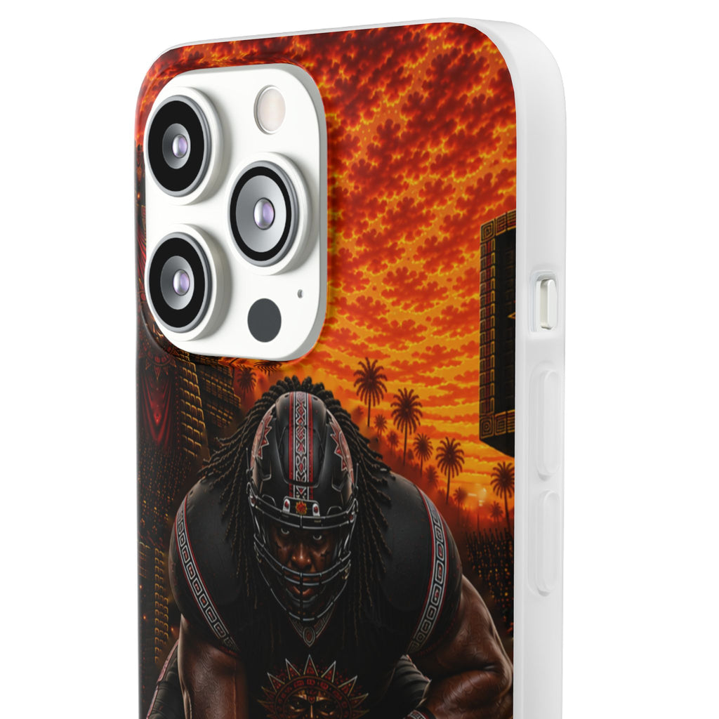 Aztec Football Warrior – Flexi Phone Case (iPhone & Samsung • Clear TPU • Made & Shipped in the USA • 🚚 FREE USA Shipping • Personalized Option)