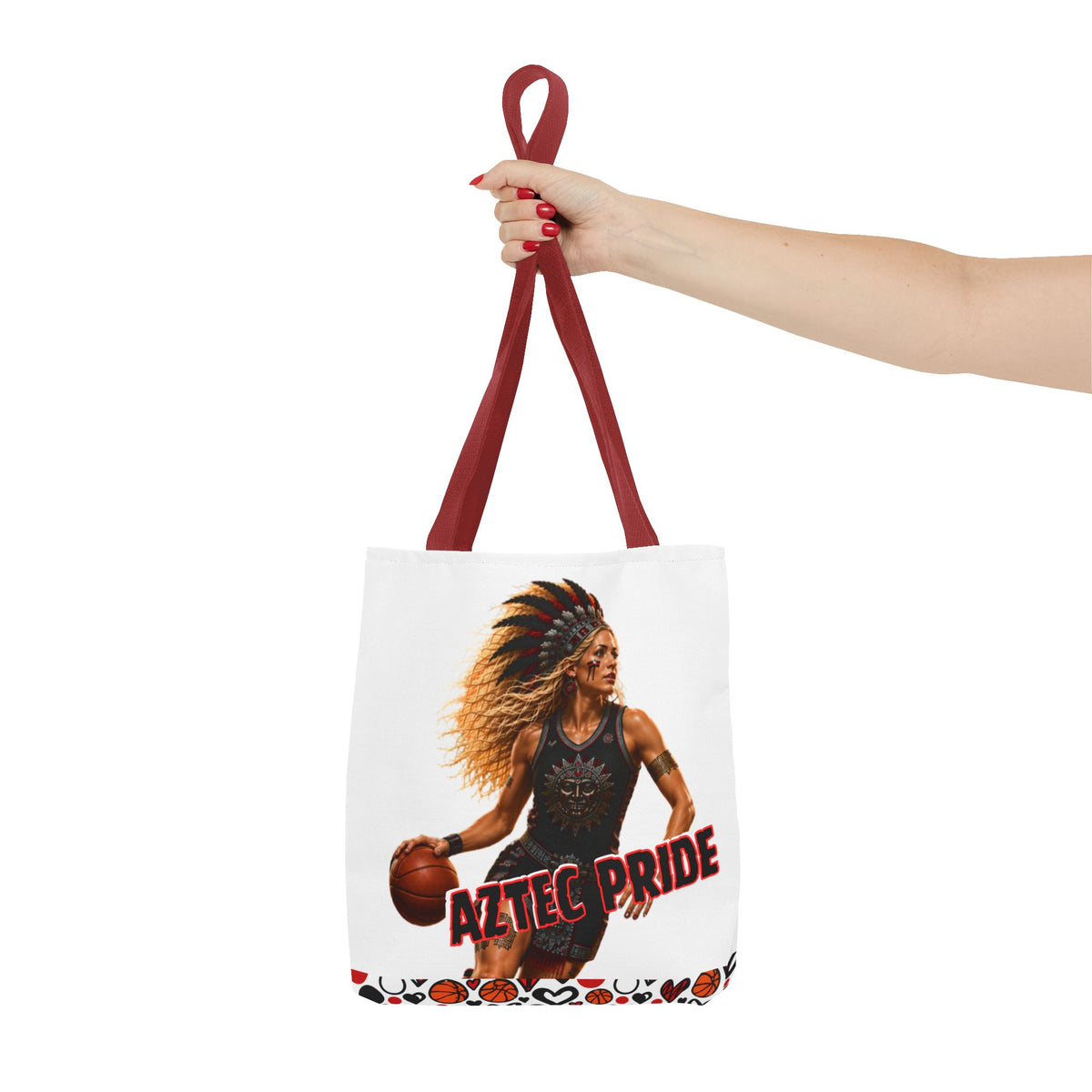 Aztec Basketball Female Warrior Tote Bag | Aztec-Inspired AI Art • Made & Shipped in the USA • 🚚 FREE USA Shipping • FREE Personalization