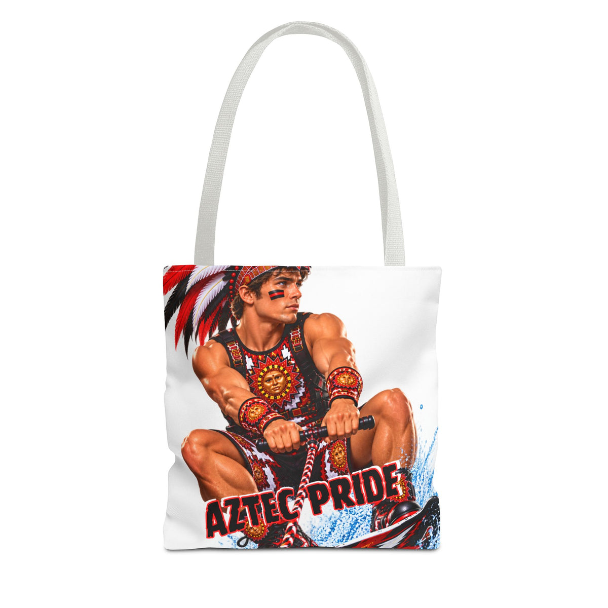 Aztec Waterski Wakeboard Warrior Tote Bag | Aztec-Inspired AI Art • Made & Shipped in the USA • 🚚 FREE USA Shipping • FREE Personalization