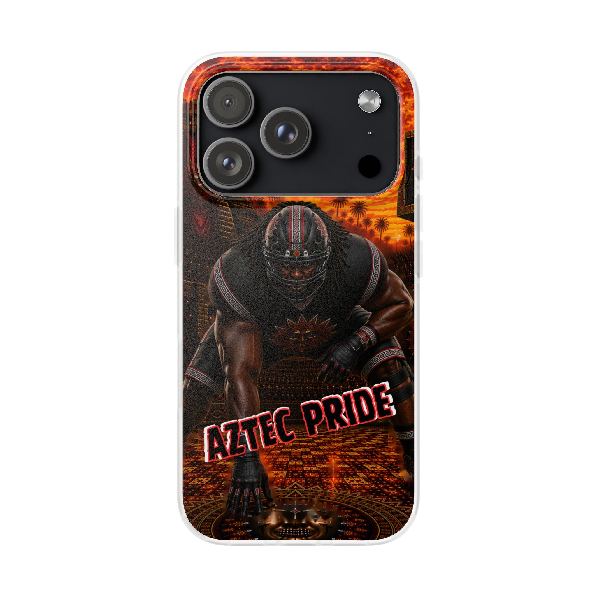 Aztec Football Warrior – Flexi Phone Case (iPhone & Samsung • Clear TPU • Made & Shipped in the USA • 🚚 FREE USA Shipping • Personalized Option)