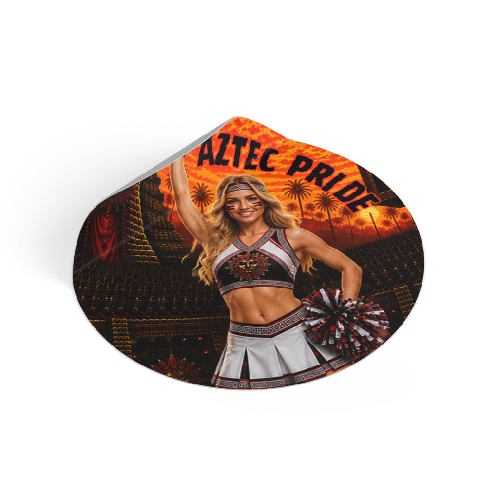 Aztec Cheerleader Warrior Round Vinyl Sticker 2”–6” | Made & Shipped in the USA • 🚚 FREE USA Shipping • Personalized Option