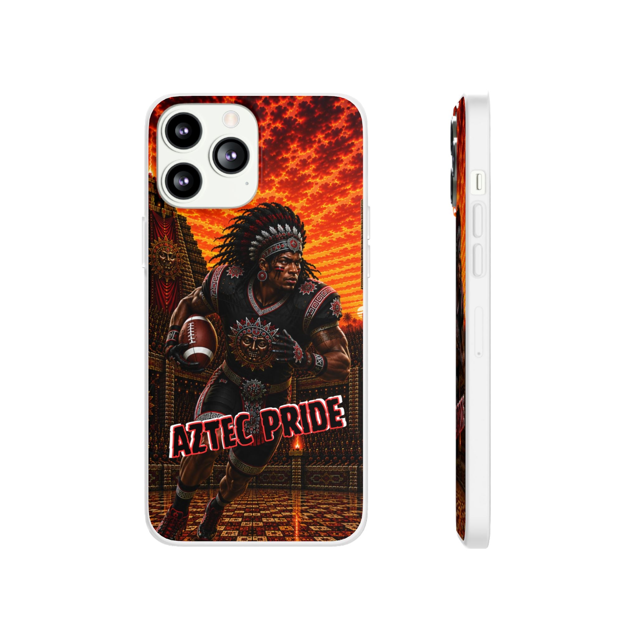 Aztec Football Warrior – Flexi Phone Case (iPhone & Samsung • Clear TPU • Made & Shipped in the USA • 🚚 FREE USA Shipping • Personalized Option)