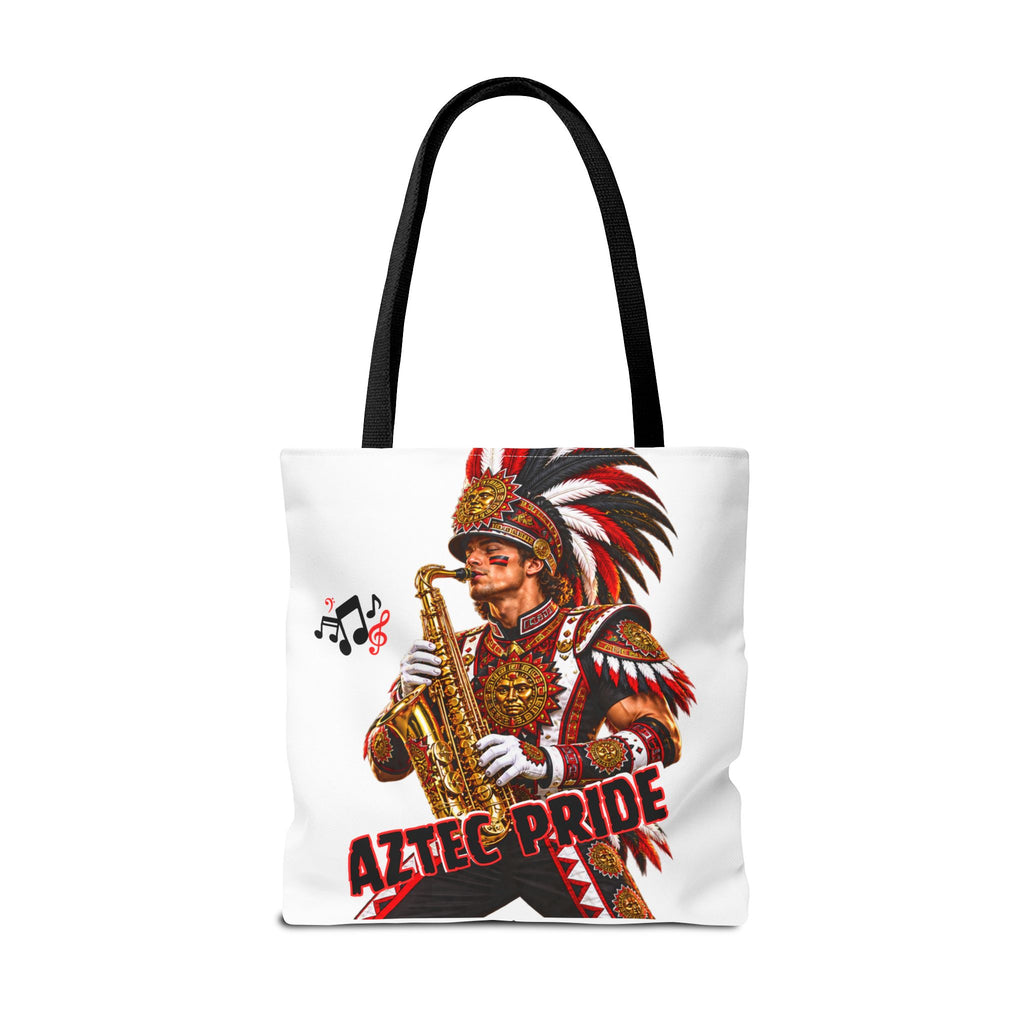 Aztec Saxophone Warrior Tote Bag | Aztec-Inspired AI Art • Made & Shipped in the USA • 🚚 FREE USA Shipping • FREE Personalization