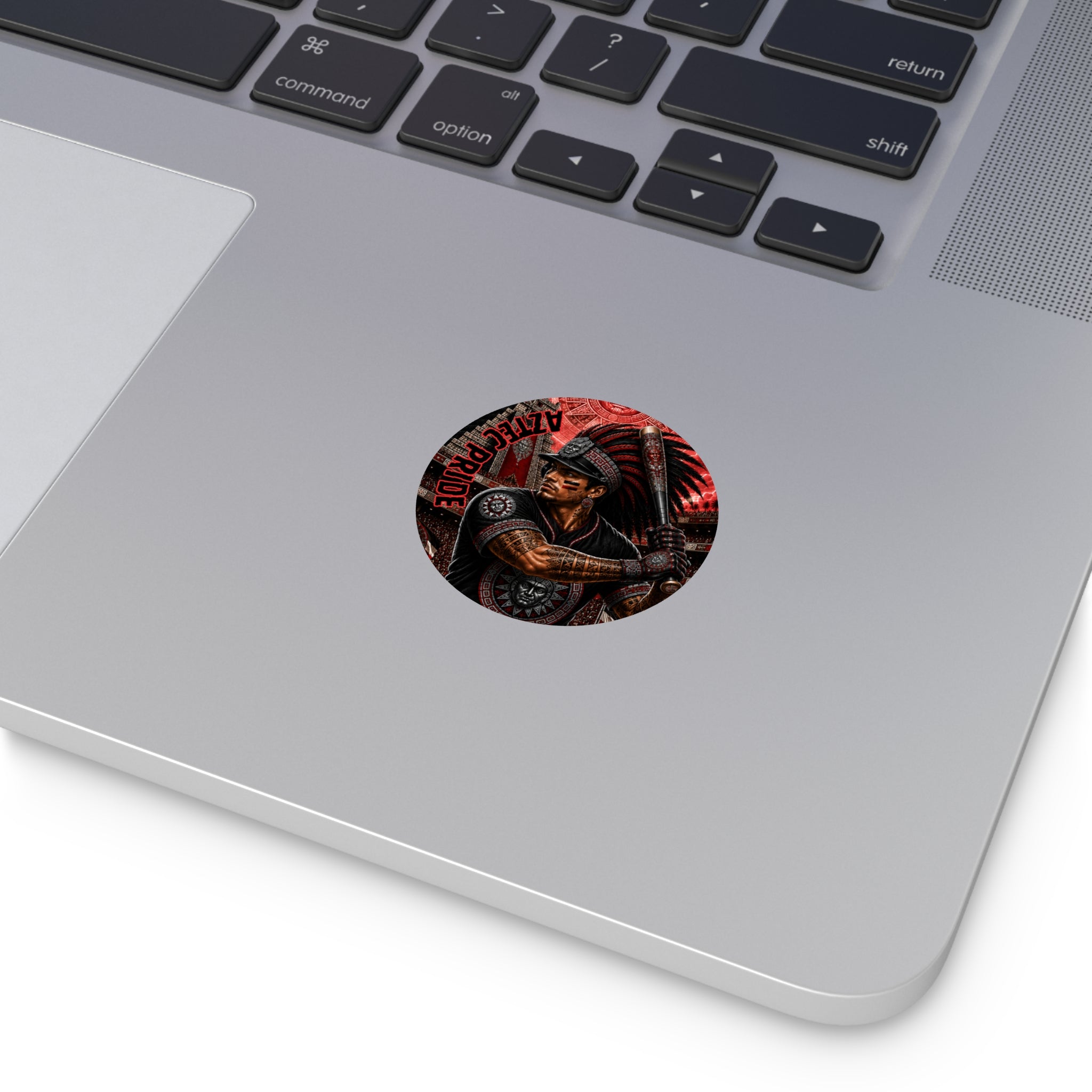 Aztec Baseball Warrior Round Vinyl Sticker – Waterproof Matte Decal (2”–6”) | Aztec-Inspired AI Art | GringoArte