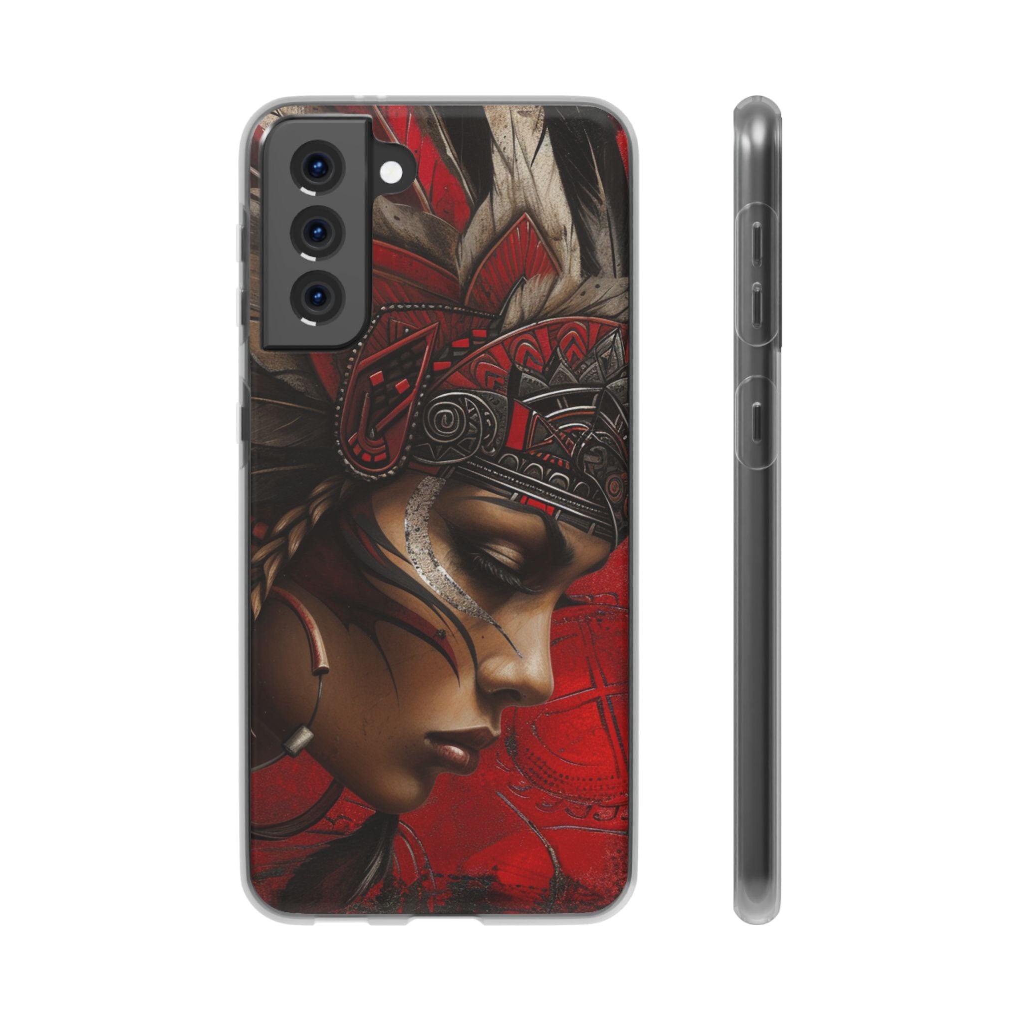 Aztec Sun Goddess – Flexi Phone Case (iPhone & Samsung • Clear TPU • Made in USA • Personalized Option)