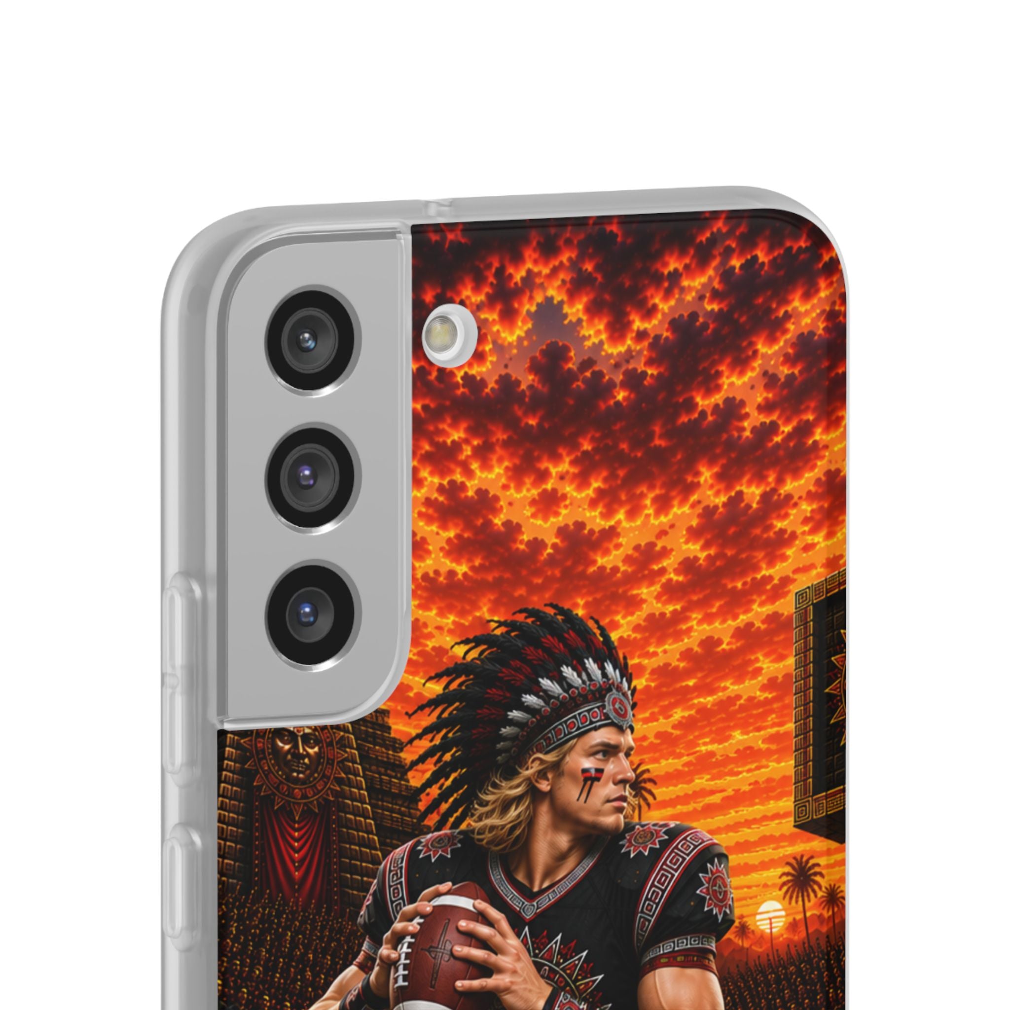 Aztec Football Warrior – Flexi Phone Case (iPhone & Samsung • Clear TPU • Made & Shipped in the USA • 🚚 FREE USA Shipping • Personalized Option)