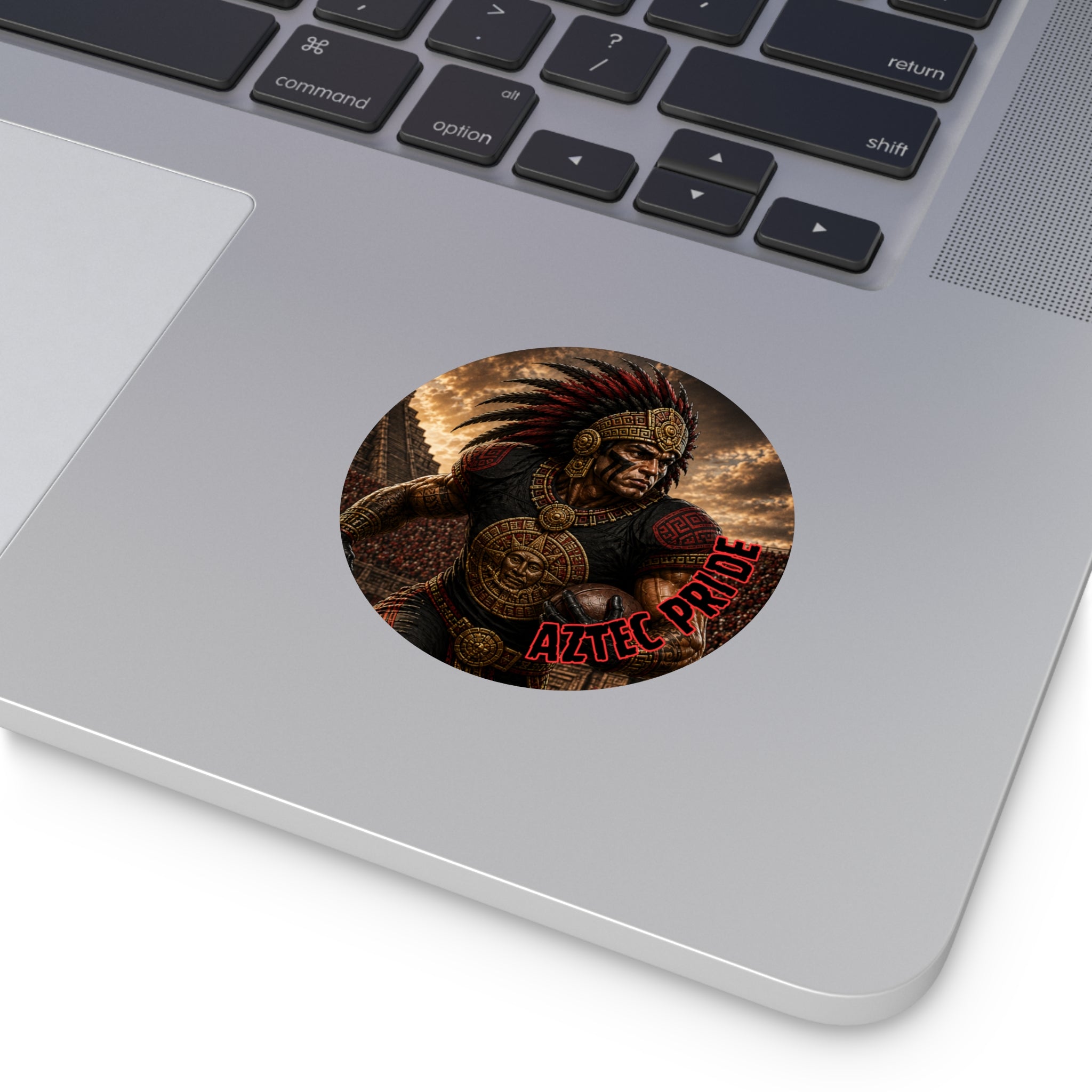 Aztec Football Running Back Warrior Round Vinyl Sticker - Waterproof Matte Decal 2”-6” | Aztec-Inspired AI Art | GringoArte