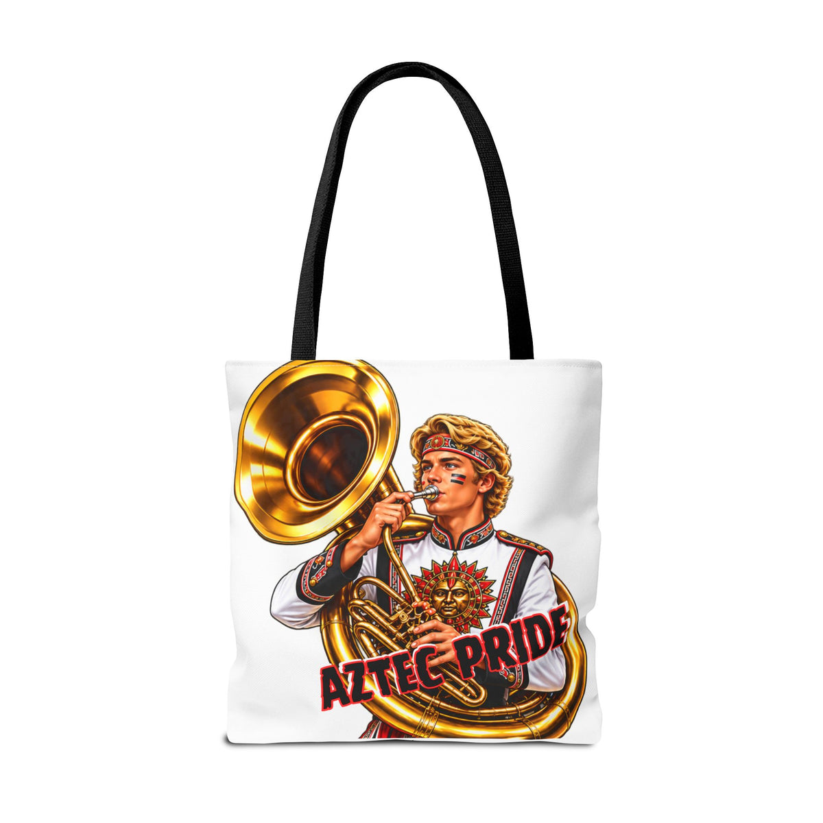 Aztec Tuba Warrior Tote Bag | Aztec-Inspired AI Art • Made & Shipped in the USA • 🚚 FREE USA Shipping • FREE Personalization