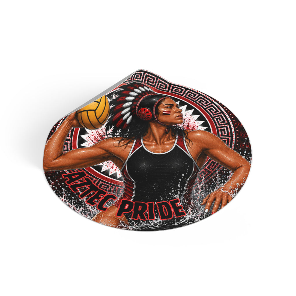 Aztec Water Polo Warrior Round Vinyl Sticker 2”–6” | Made & Shipped in the USA • 🚚 FREE USA Shipping • Personalized Option