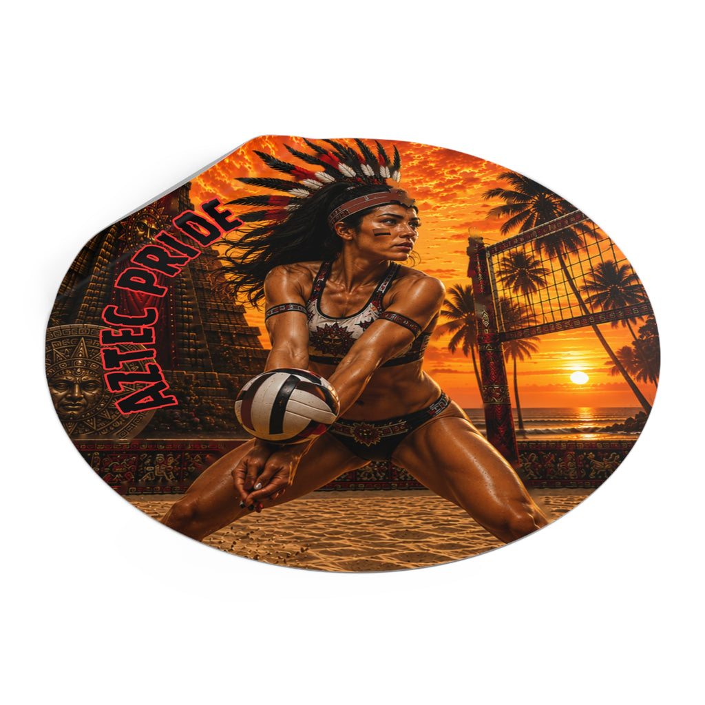 Aztec Beach Volleyball Warrior Round Vinyl Sticker 2”–6” | Made & Shipped in the USA • 🚚 FREE USA Shipping • Personalized Option