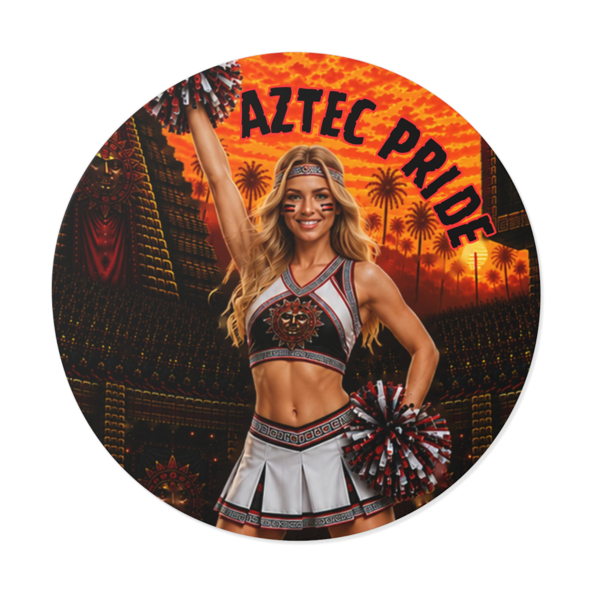 Aztec Cheerleader Warrior Round Vinyl Sticker 2”–6” | Made & Shipped in the USA • 🚚 FREE USA Shipping • Personalized Option