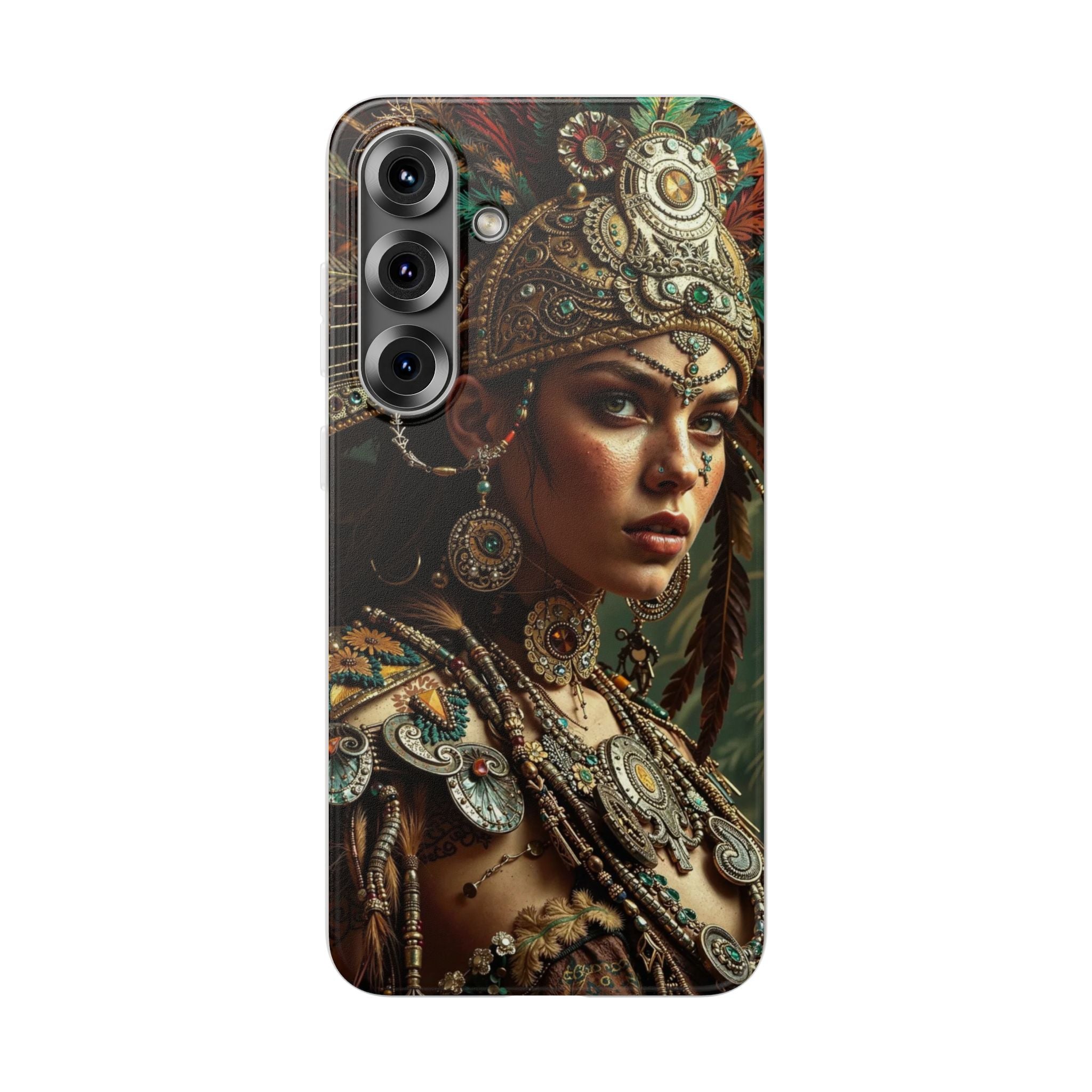 Aztec Warrior Goddess – Flexi Phone Case (iPhone & Samsung • Clear TPU • Made in USA • Personalized Option)