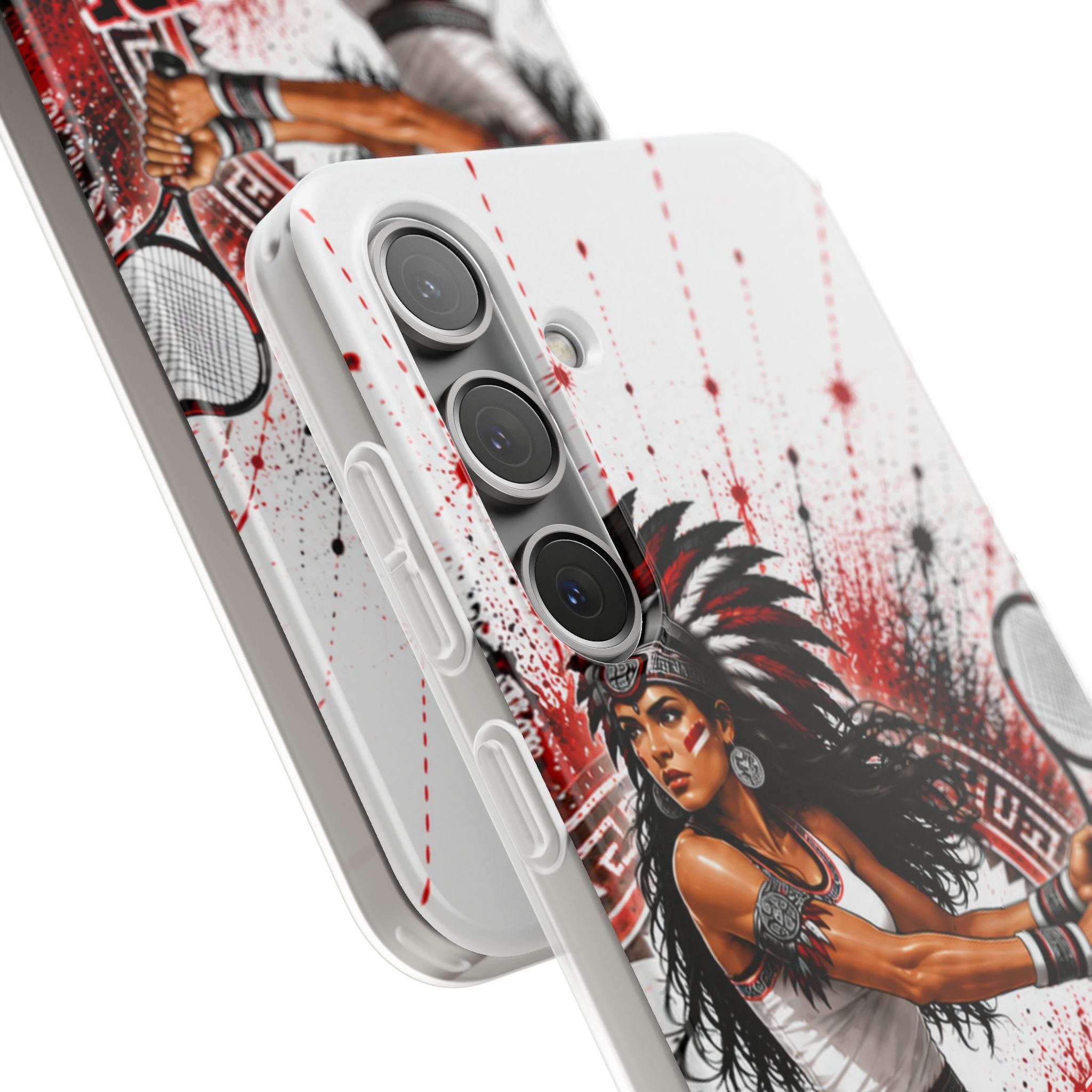 Aztec Tennis Female Warrior – Flexi Phone Case (iPhone & Samsung • Clear TPU • Made & Shipped in the USA • 🚚 FREE USA Shipping • Personalized Option)