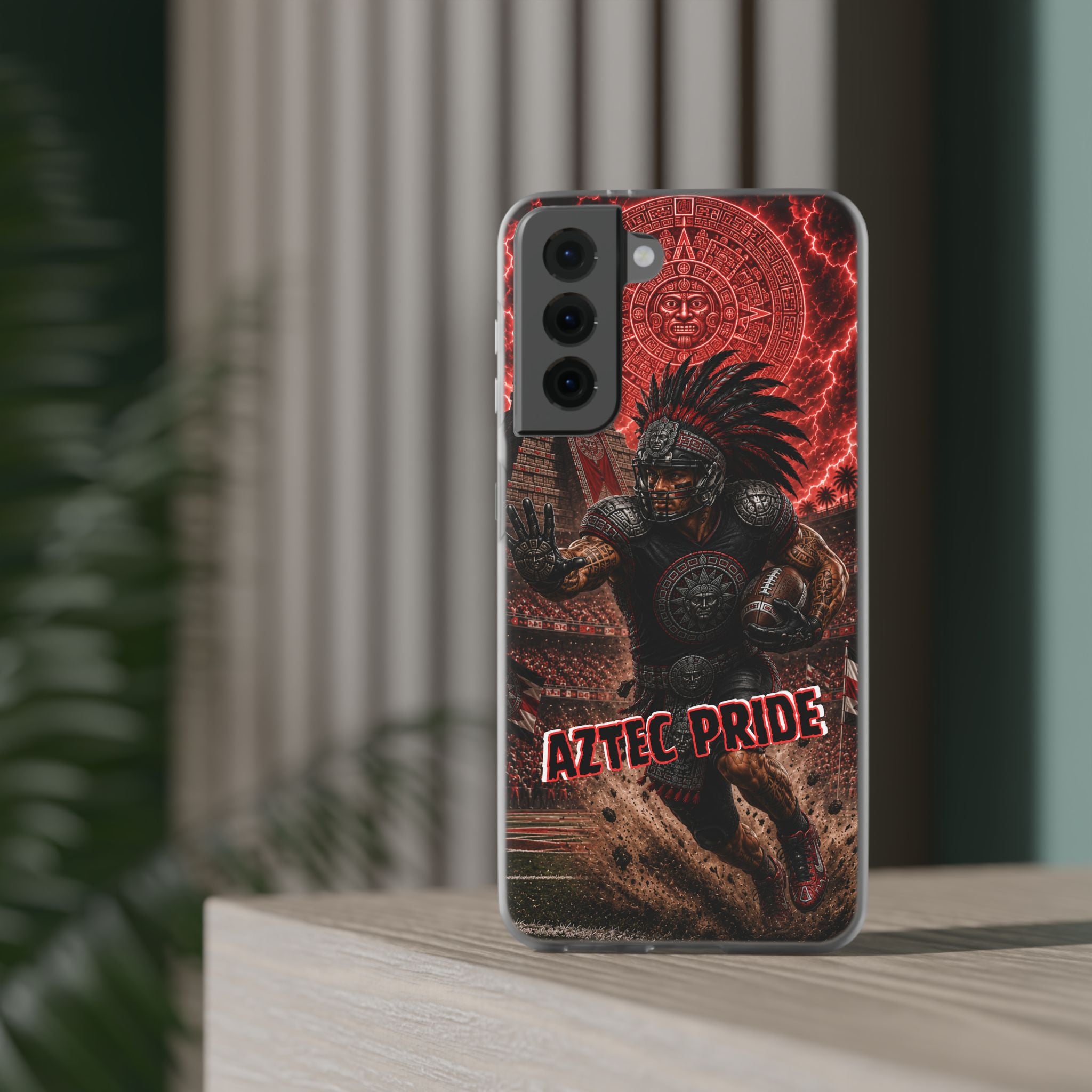 Aztec Football Warrior – Flexi Phone Case (iPhone & Samsung • Clear TPU • Made in USA • Personalized Option)