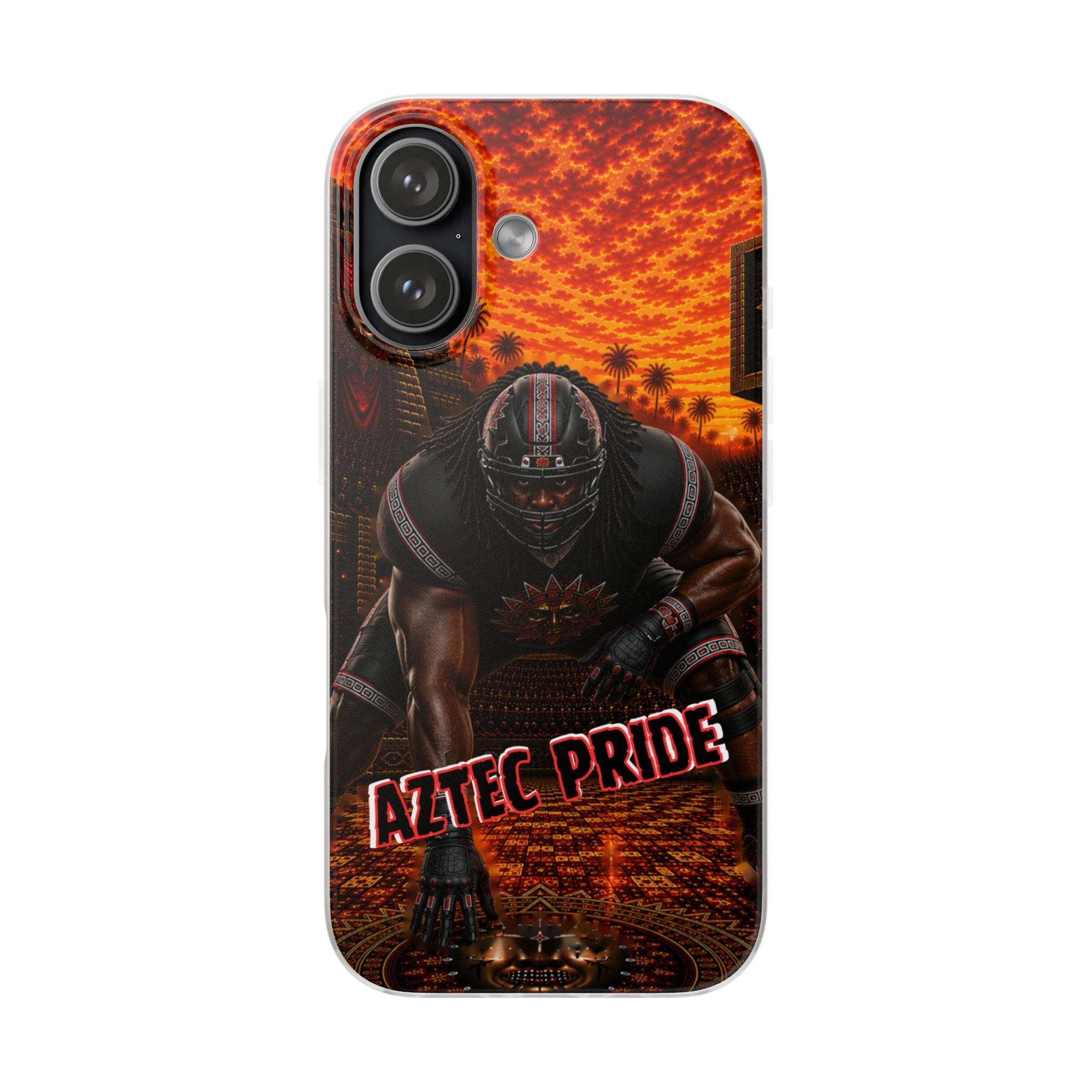 Aztec Football Warrior – Flexi Phone Case (iPhone & Samsung • Clear TPU • Made & Shipped in the USA • 🚚 FREE USA Shipping • Personalized Option)