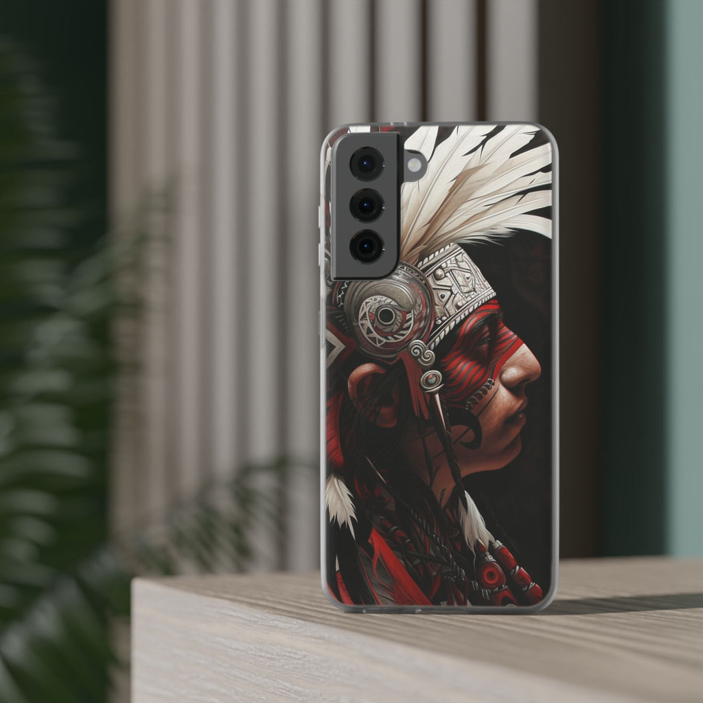 Aztec Warrior King – Flexi Phone Case (iPhone & Samsung • Clear TPU • Made in USA • Personalized Option)