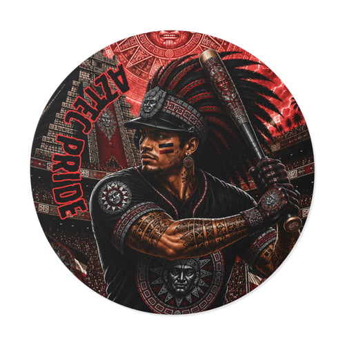 Aztec Baseball Warrior Round Vinyl Sticker – Waterproof Matte Decal (2”–6”) | Aztec-Inspired AI Art | GringoArte