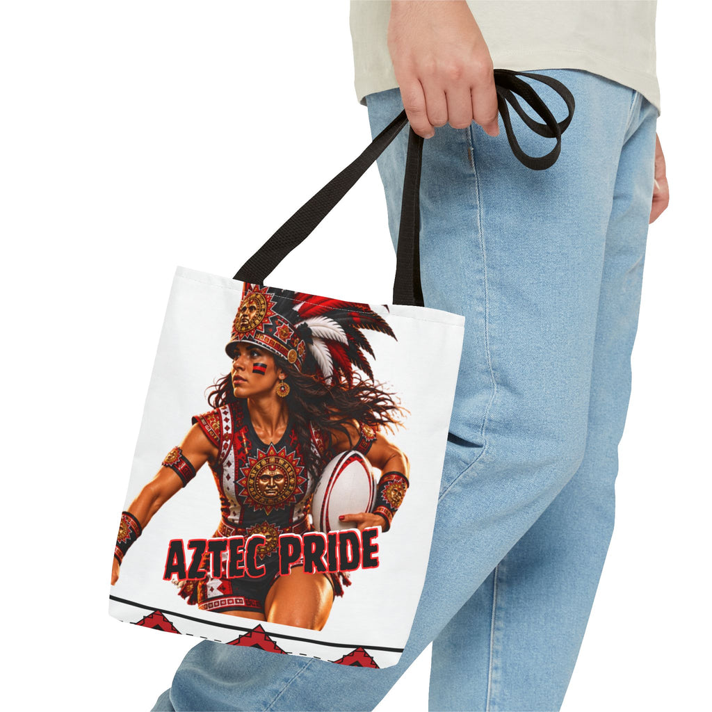 Aztec Rugby Female Warrior Tote Bag | Aztec-Inspired AI Art • Made & Shipped in the USA • 🚚 FREE USA Shipping • FREE Personalization