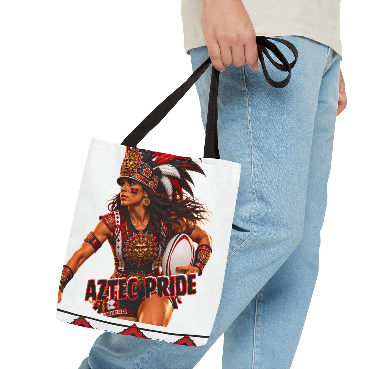 Aztec Rugby Female Warrior Tote Bag | Aztec-Inspired AI Art • Made & Shipped in the USA • 🚚 FREE USA Shipping • FREE Personalization
