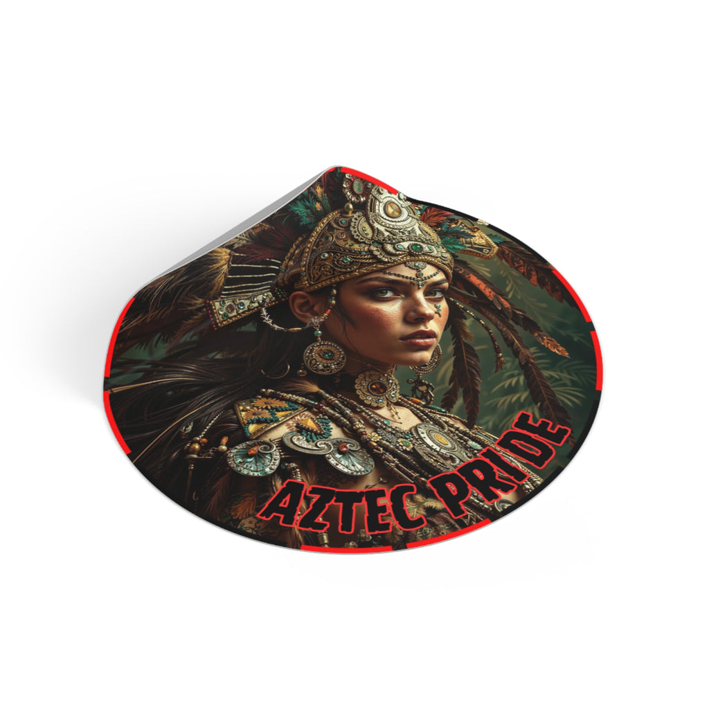 Aztec Warrior Goddess Round Vinyl Sticker – Waterproof Matte Decal (2”–6”)