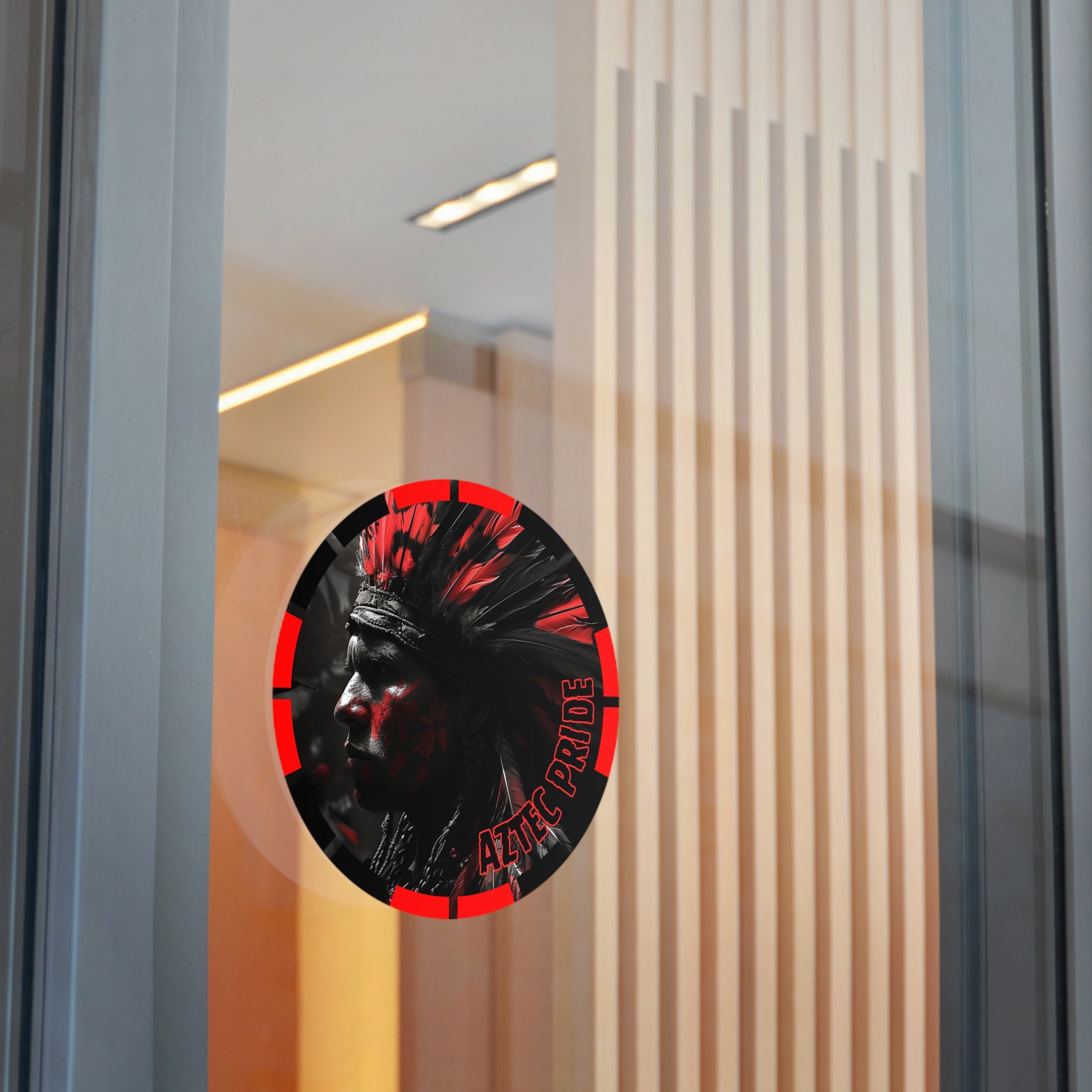 Aztec Jaguar Warrior Round Vinyl Sticker – Waterproof Matte Decal (2”–6”)