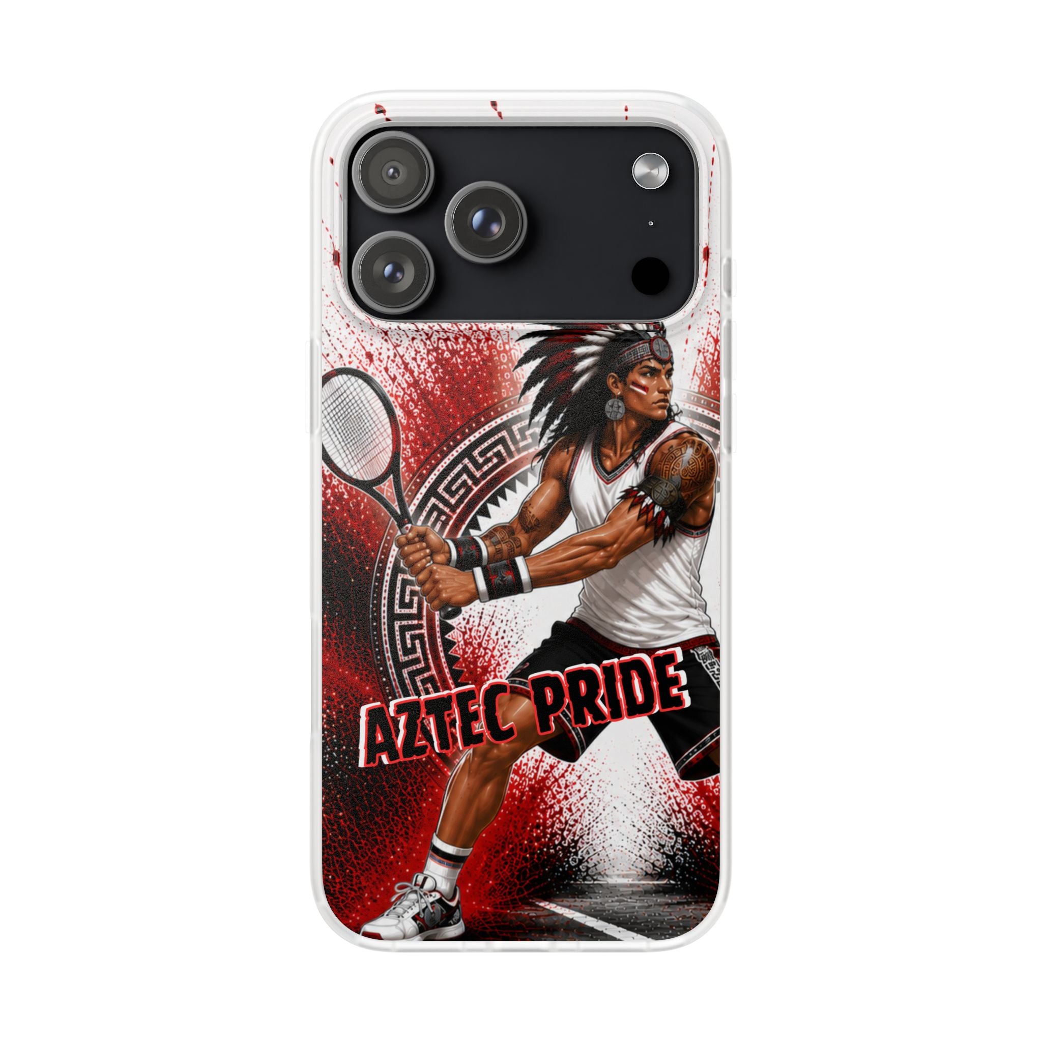 Aztec Tennis Male Warrior – Flexi Phone Case (iPhone & Samsung • Clear TPU • Made & Shipped in the USA • 🚚 FREE USA Shipping • Personalized Option)