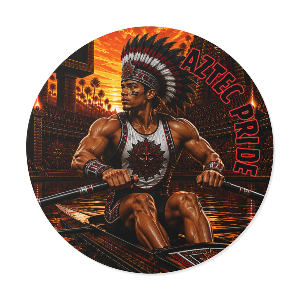 Aztec Rowing Warrior Round Vinyl Sticker 2”–6” | Made & Shipped in the USA • 🚚 FREE USA Shipping • Personalized Option