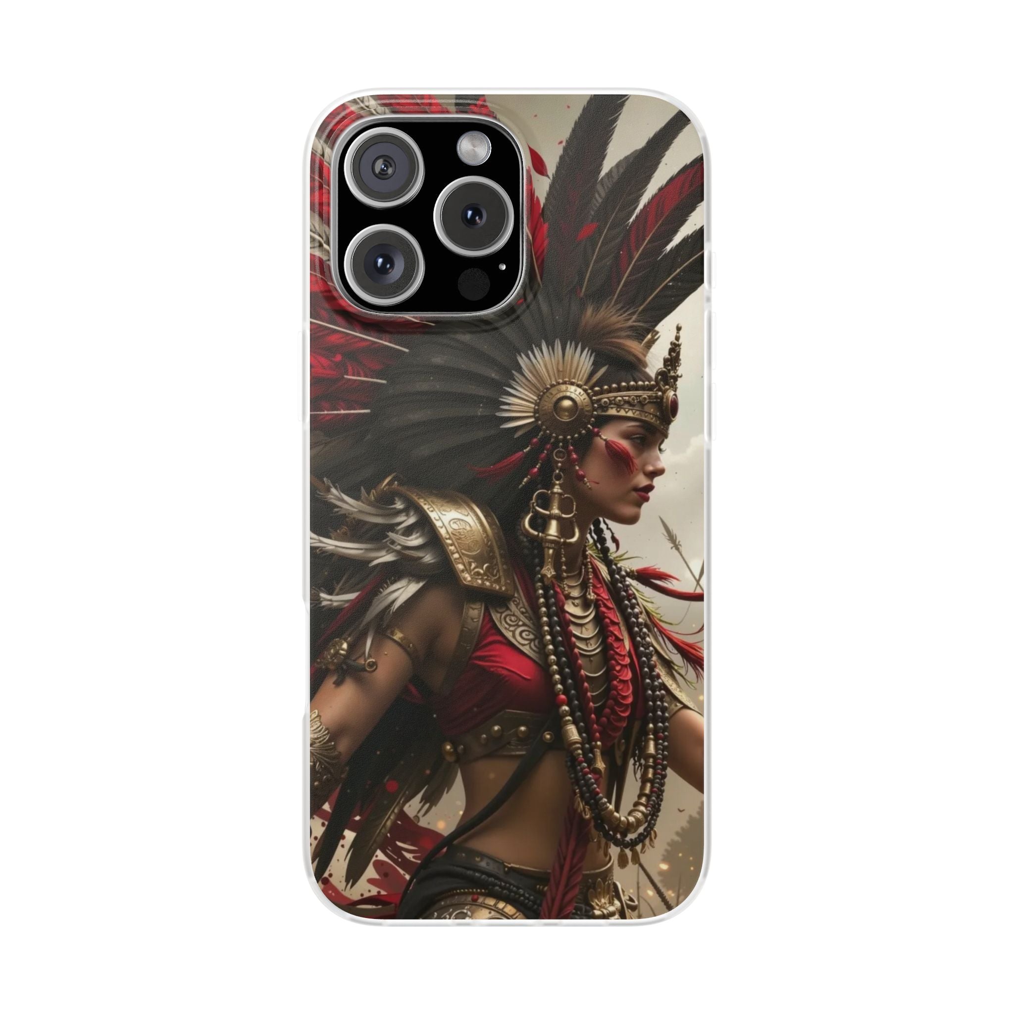 Aztec Warrior Queen – Flexi Phone Case (iPhone & Samsung • Clear TPU • Made in USA • Personalized Option)