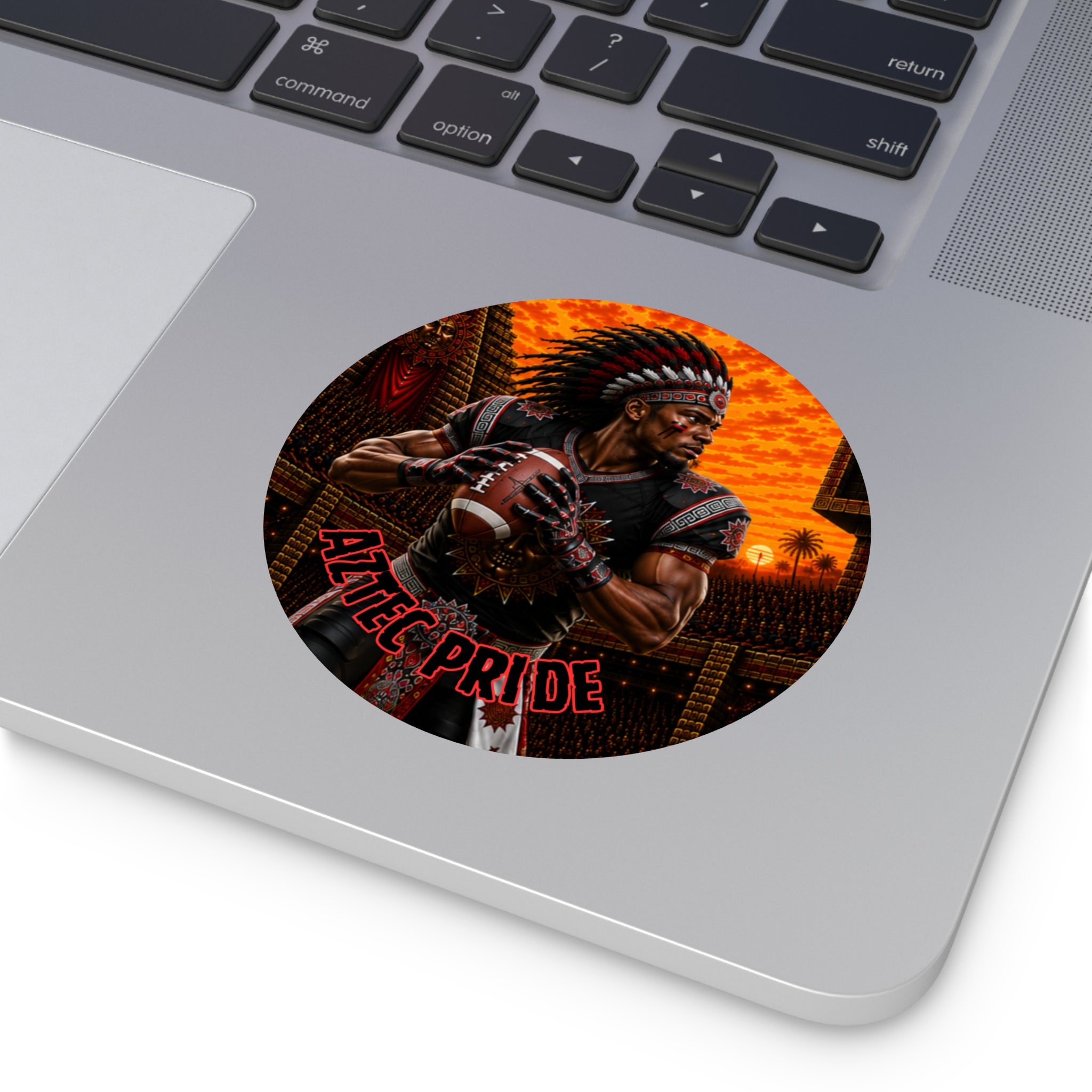 Aztec Football Quarterback Warrior Round Vinyl Sticker 2”–6” | Made & Shipped in the USA • 🚚 FREE USA Shipping • Personalized Option