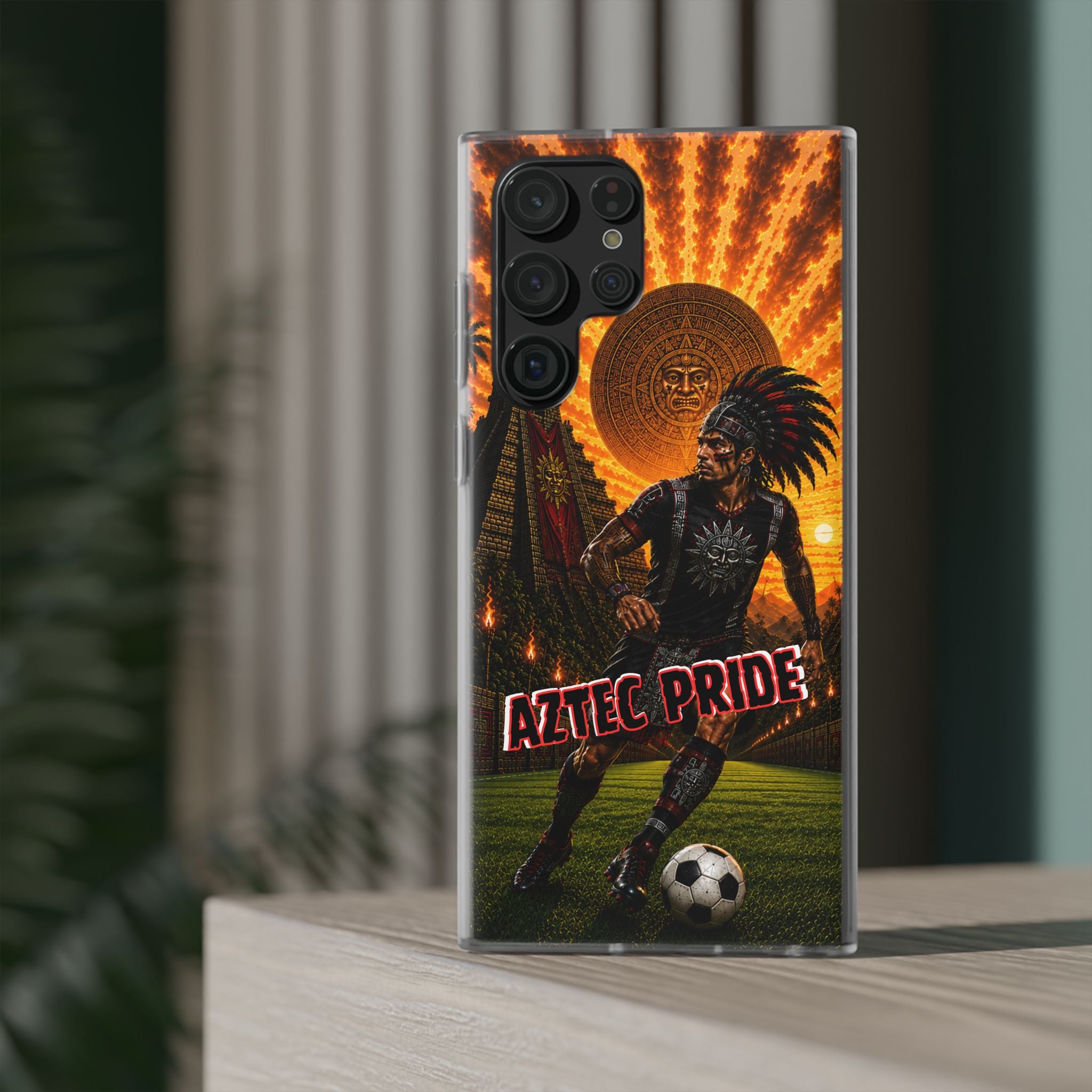 Aztec Soccer Male Warrior – Flexi Phone Case (iPhone & Samsung • Clear TPU • Made & Shipped in the USA • 🚚 FREE USA Shipping • Personalized Option)