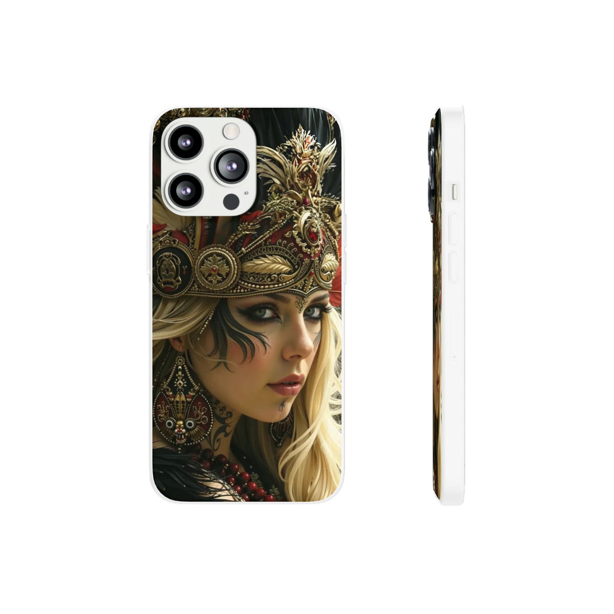 Aztec Fireheart Queen – Flexi Phone Case (iPhone & Samsung • Clear TPU • Made in USA • Personalized Option)