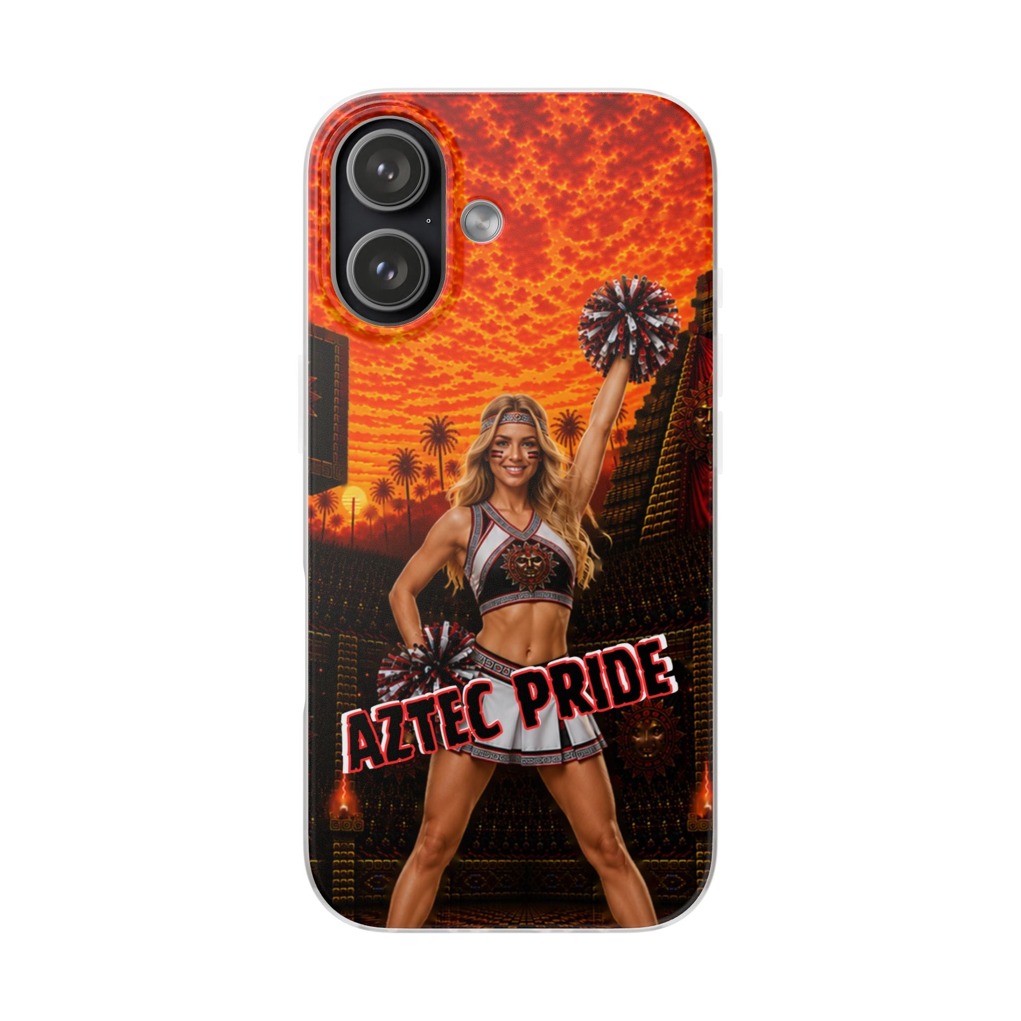 Aztec Cheerleader Warrior – Flexi Phone Case (iPhone & Samsung • Clear TPU • Made & Shipped in the USA • 🚚 FREE USA Shipping • Personalized Option)