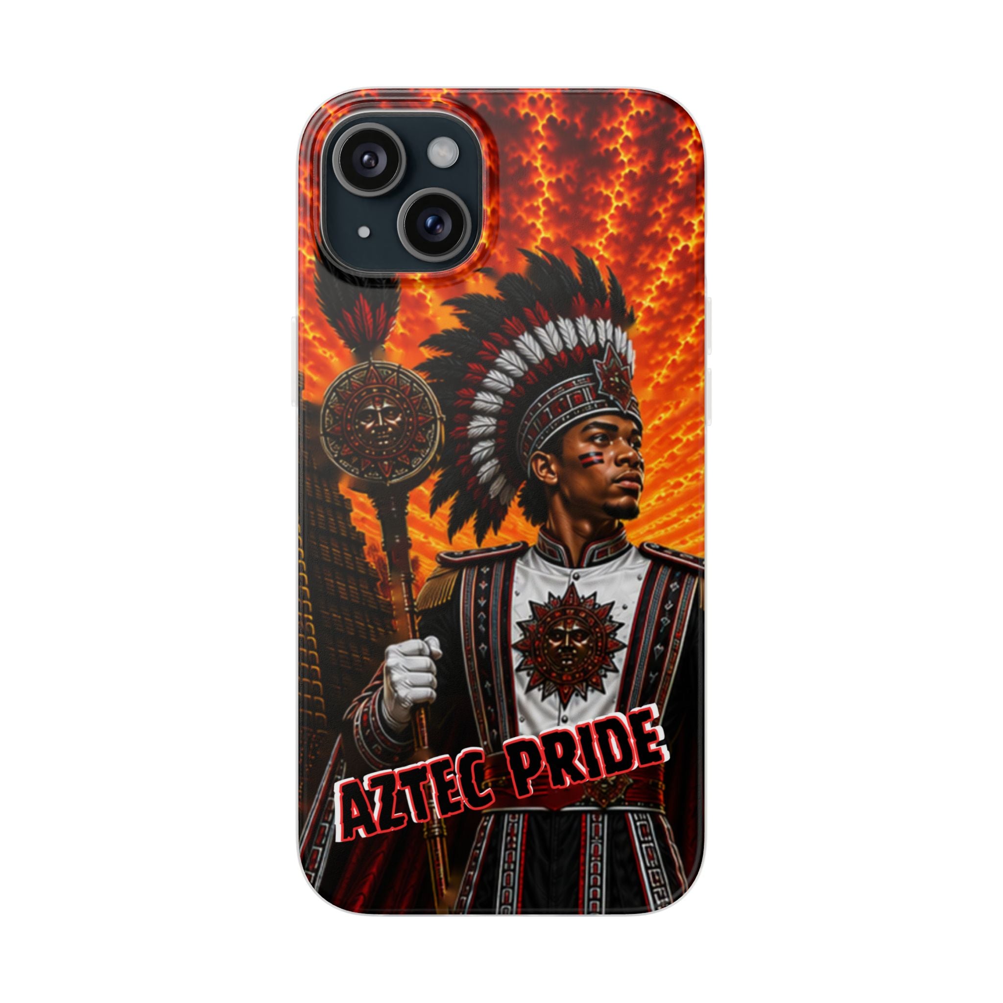 Aztec Drum Major Warrior – Flexi Phone Case (iPhone & Samsung • Clear TPU • Made & Shipped in the USA • 🚚 FREE USA Shipping • Personalized Option)