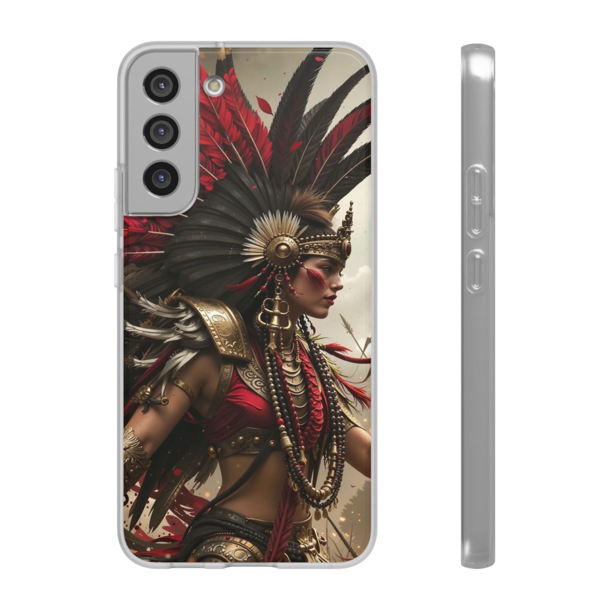 Aztec Warrior Queen – Flexi Phone Case (iPhone & Samsung • Clear TPU • Made in USA • Personalized Option)