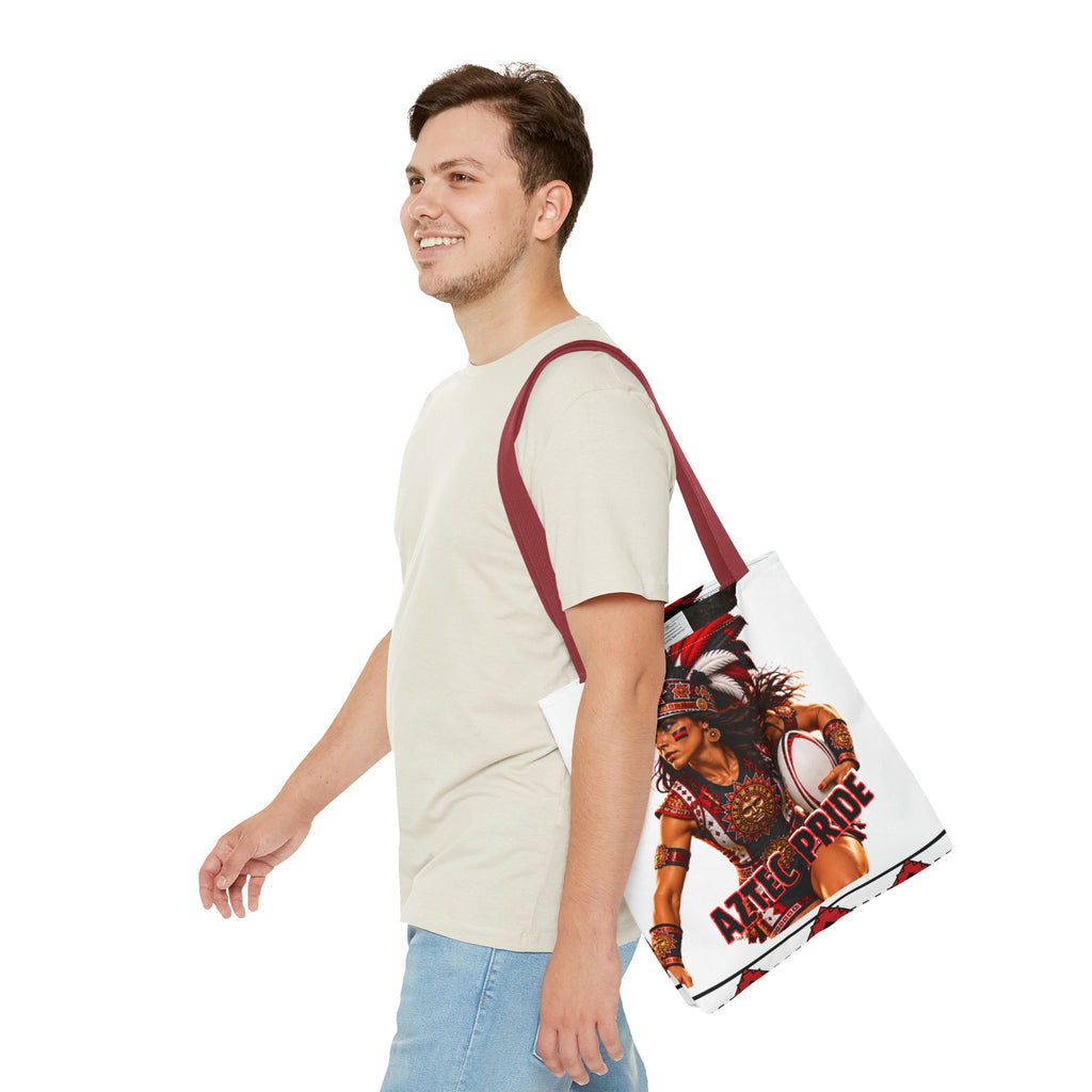 Aztec Rugby Female Warrior Tote Bag | Aztec-Inspired AI Art • Made & Shipped in the USA • 🚚 FREE USA Shipping • FREE Personalization