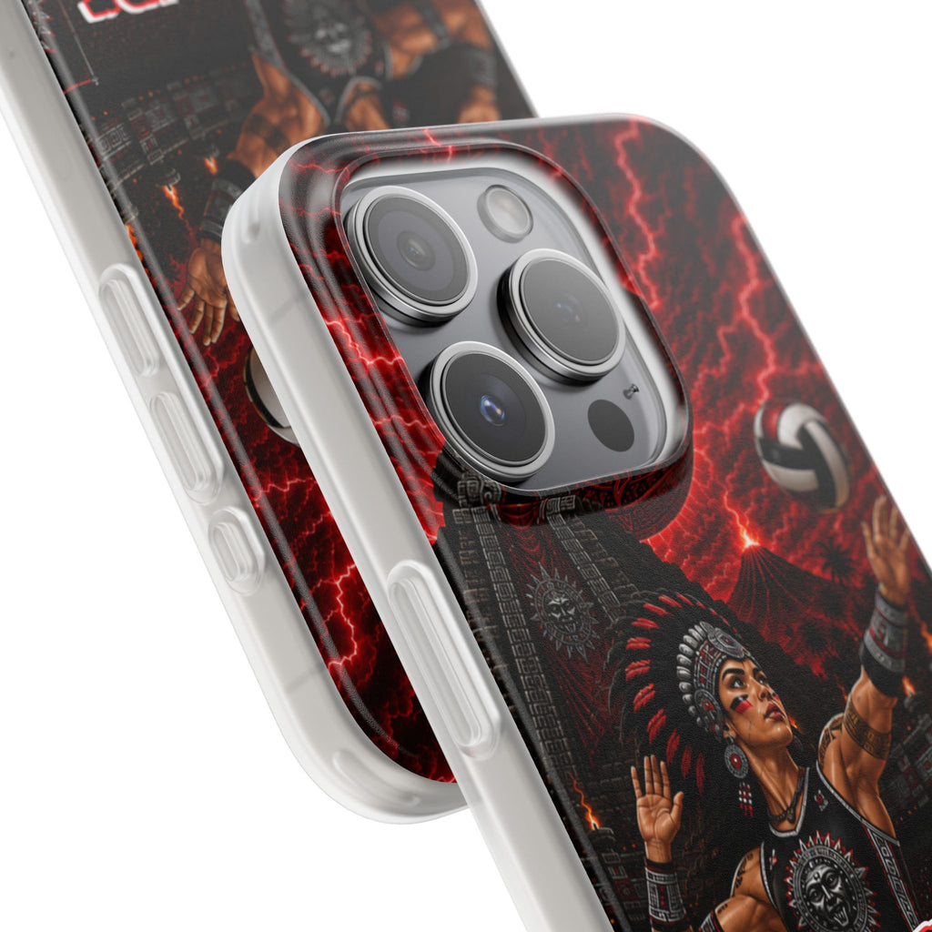 Aztec Volleyball Warrior – Flexi Phone Case (iPhone & Samsung • Clear TPU • Made & Shipped in the USA • 🚚 FREE USA Shipping • Personalized Option)
