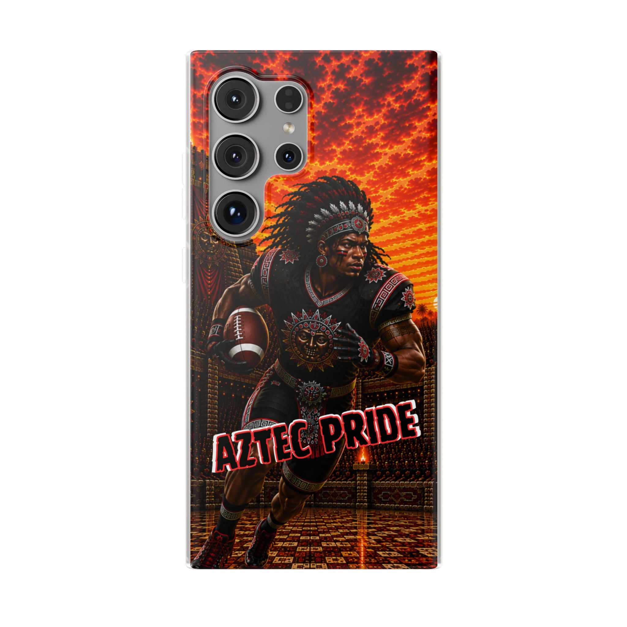Aztec Football Warrior – Flexi Phone Case (iPhone & Samsung • Clear TPU • Made & Shipped in the USA • 🚚 FREE USA Shipping • Personalized Option)